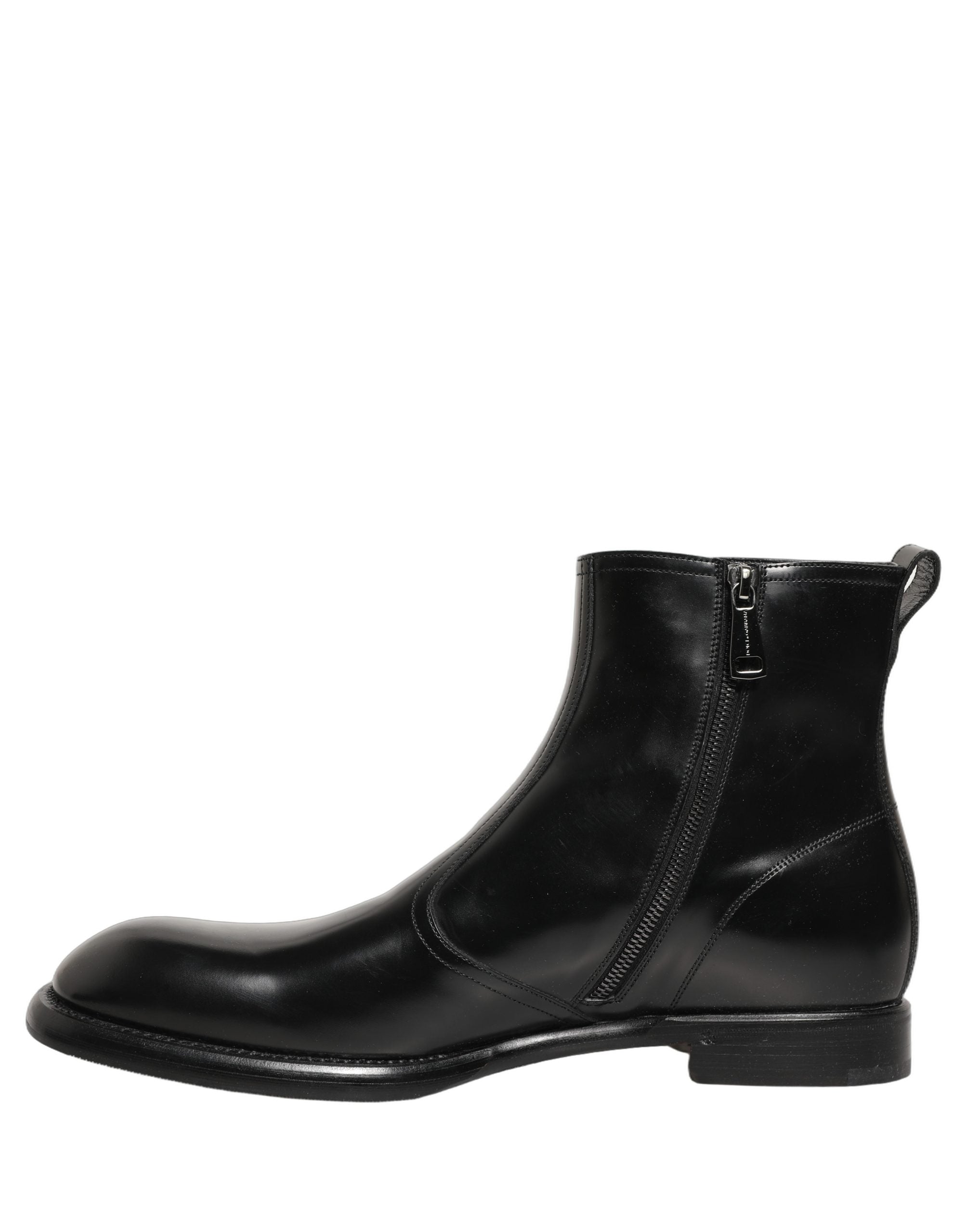 Dolce & Gabbana Black Leather Embossed Logo Ankle Boots Shoes