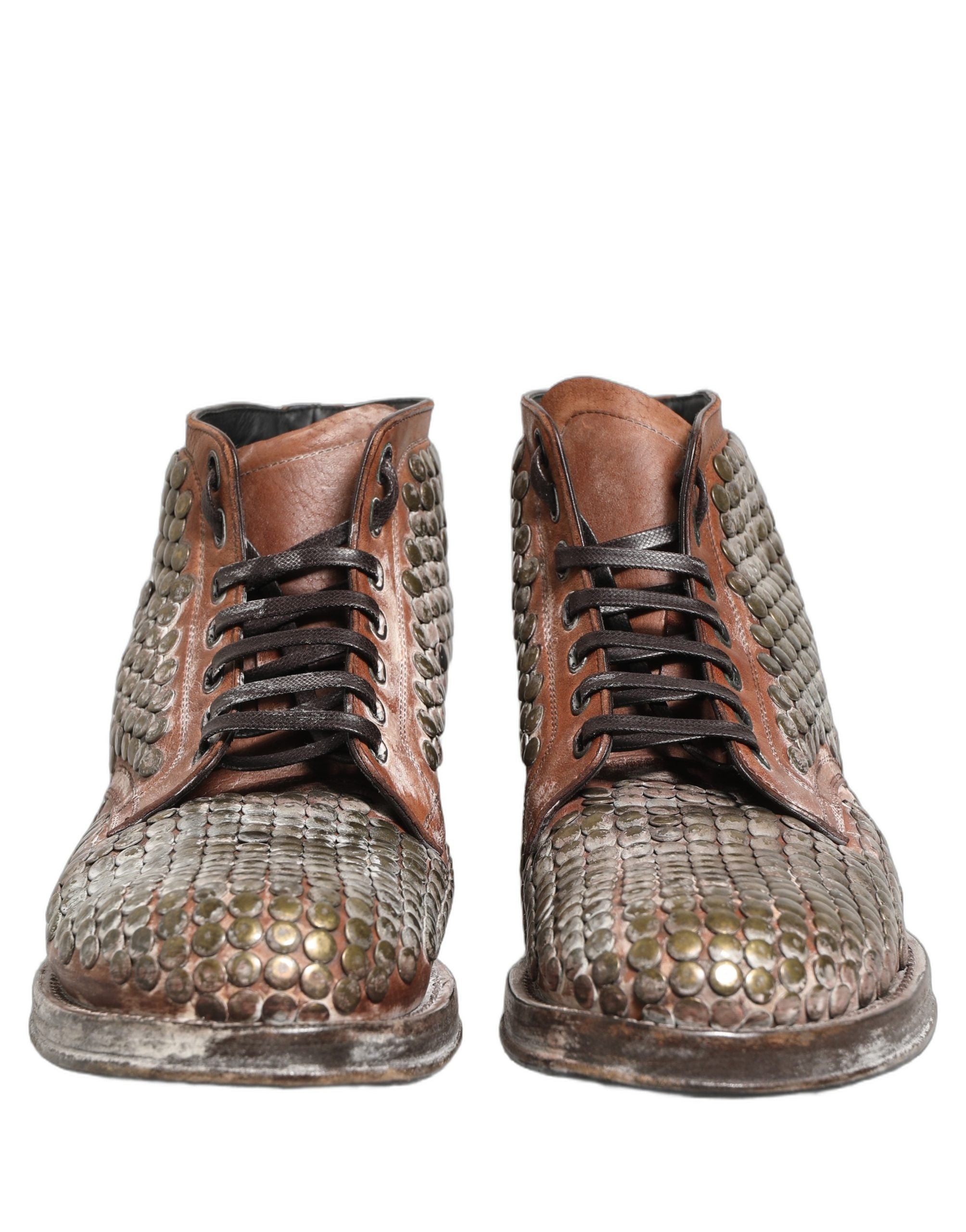Dolce & Gabbana Brown Leather Runway Studs Ankle Boots Shoes