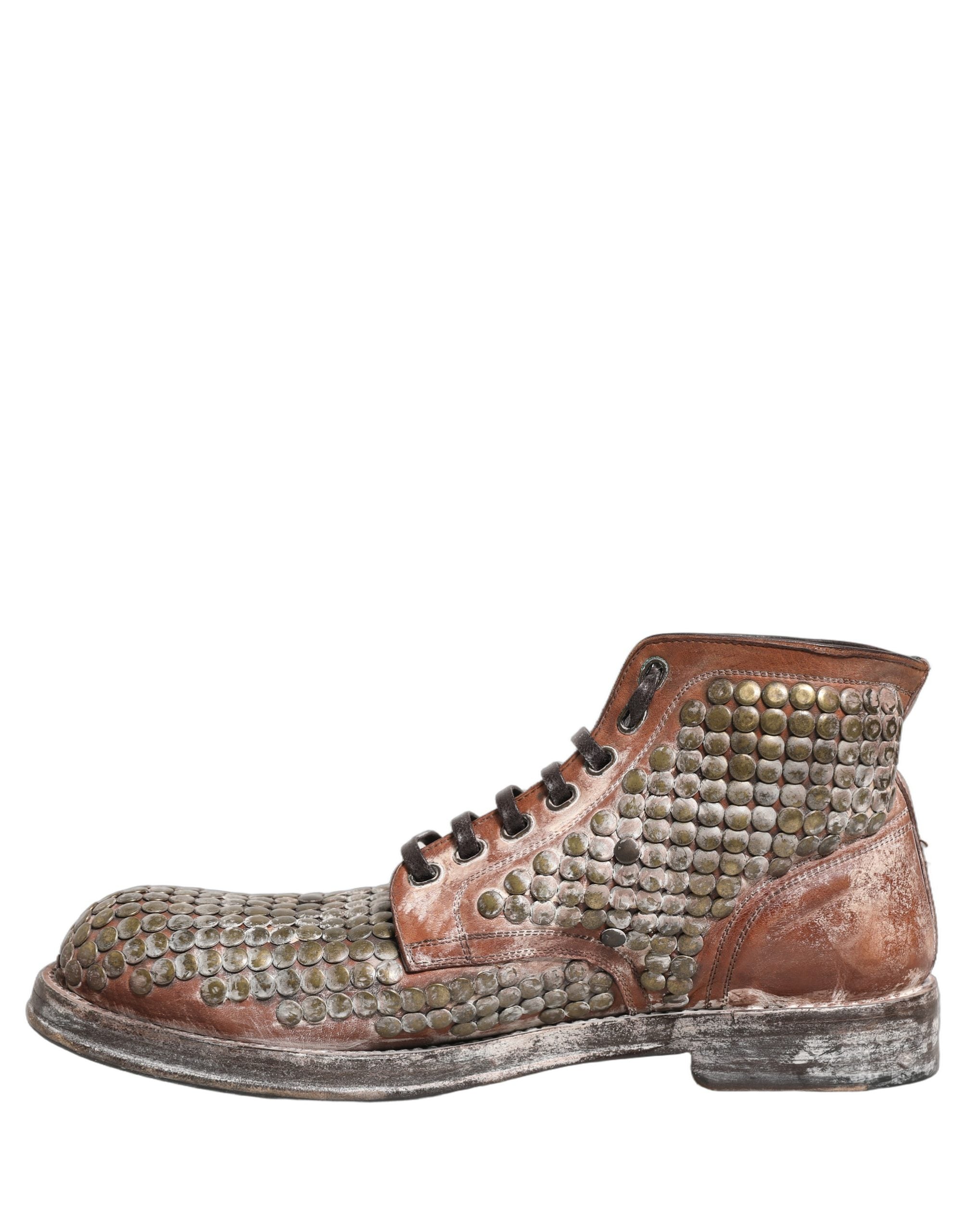 Dolce & Gabbana Brown Leather Runway Studs Ankle Boots Shoes