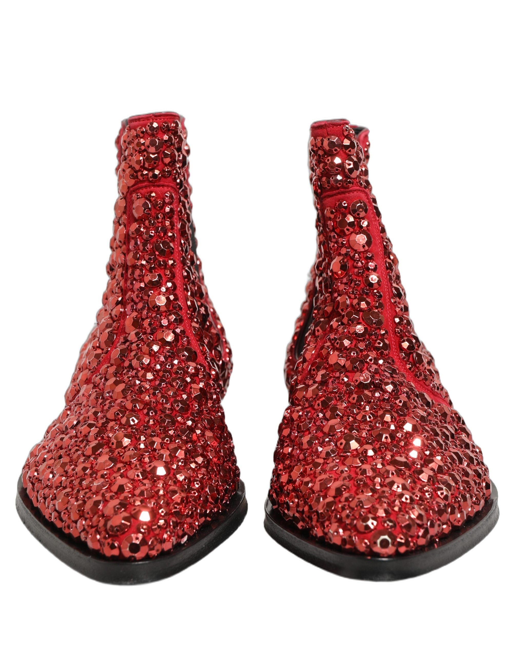 Dolce & Gabbana Red Embellished Chelsea Ankle Boots Shoes