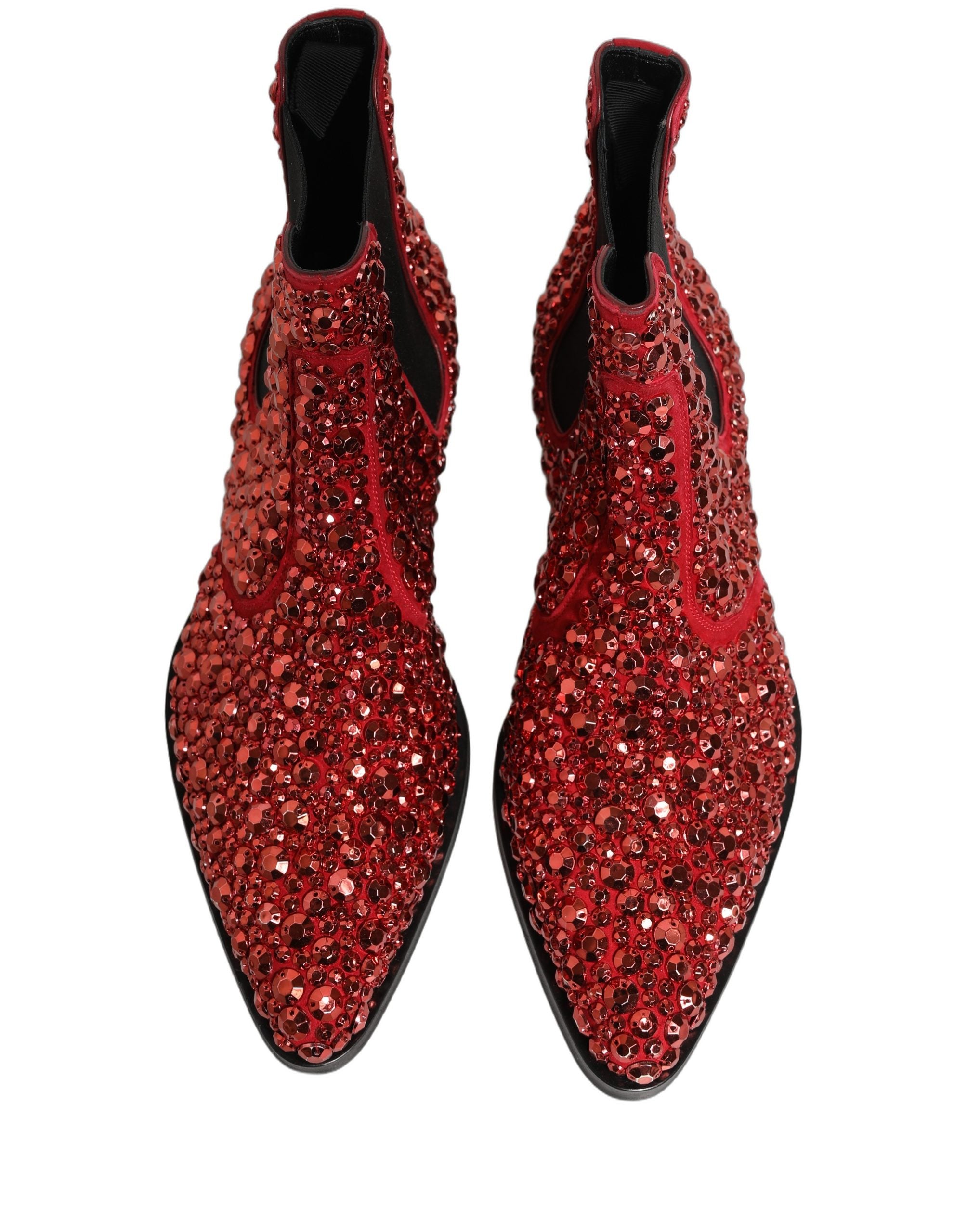Dolce & Gabbana Red Embellished Chelsea Ankle Boots Shoes
