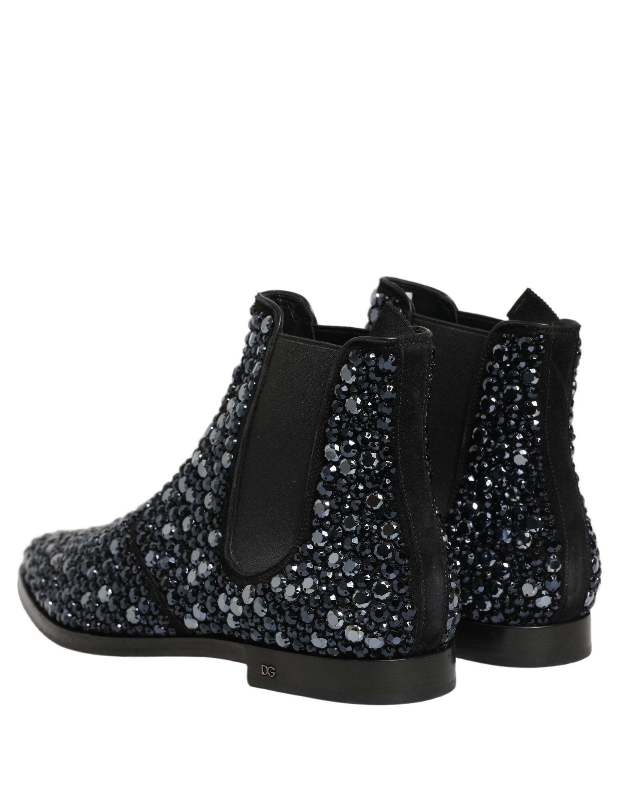 Dolce & Gabbana Black Embellished Chelsea Ankle Boots Shoes