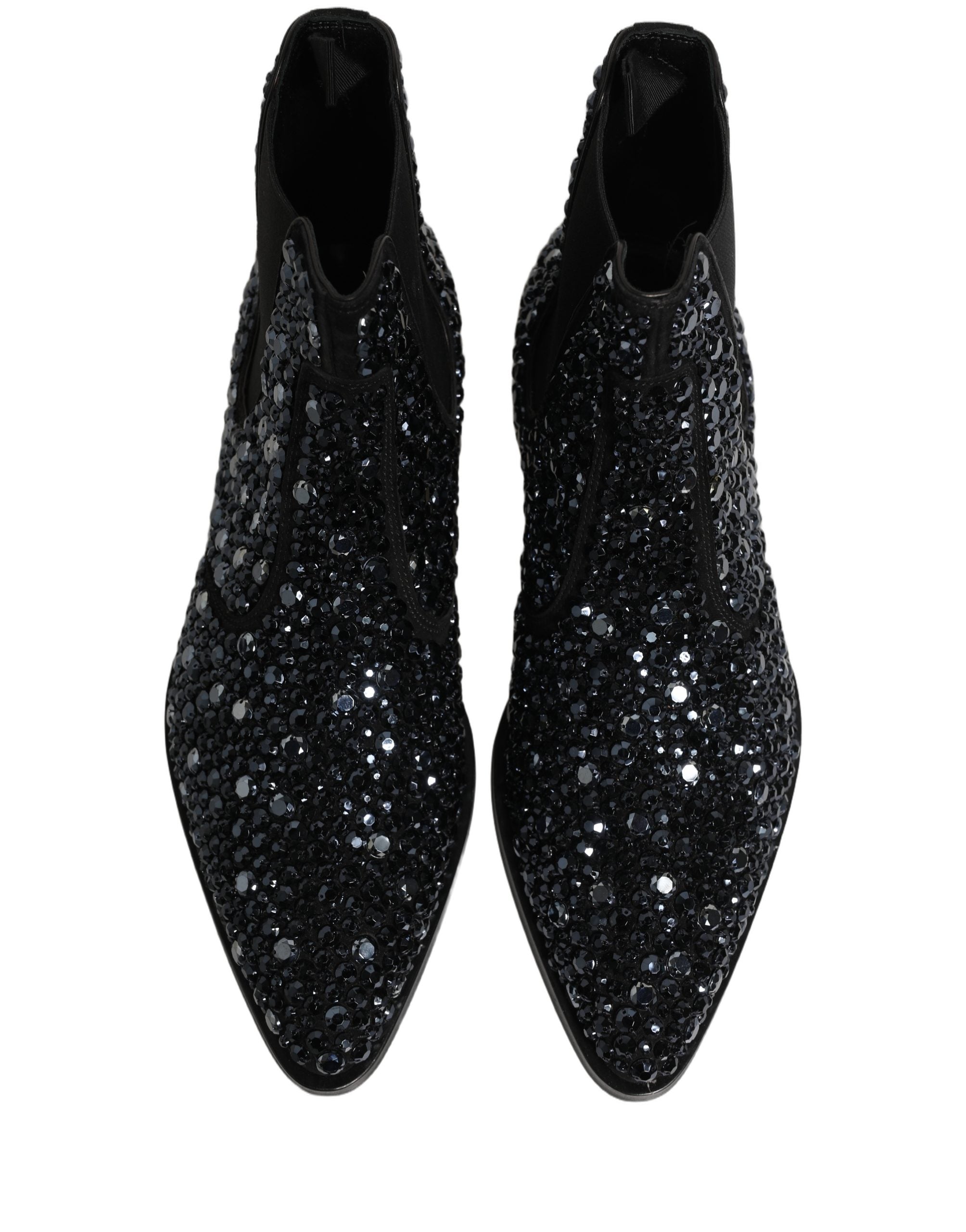 Dolce & Gabbana Black Embellished Chelsea Ankle Boots Shoes