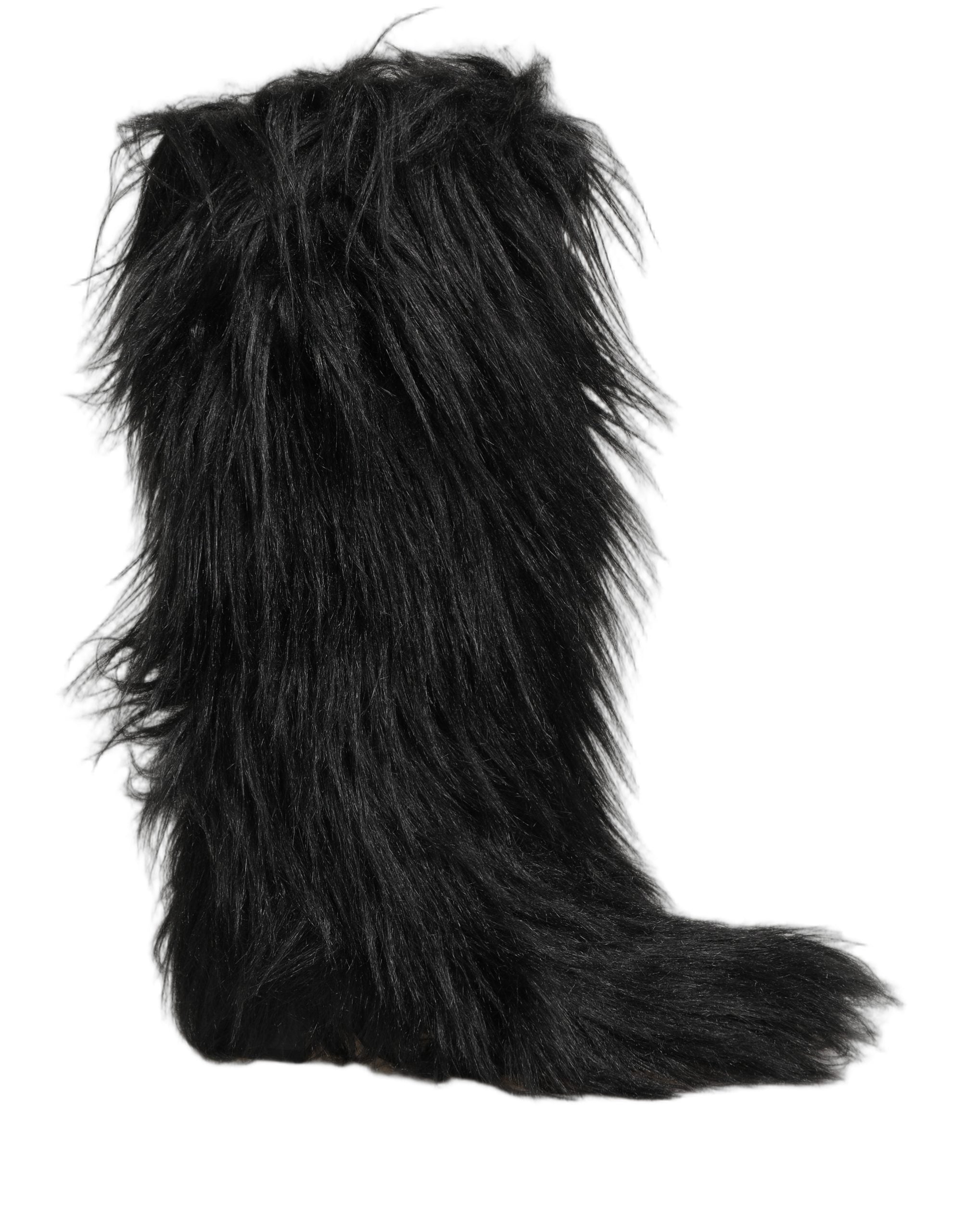 Dolce & Gabbana Black Faux Fur Mid Calf Winter Boots Shoes