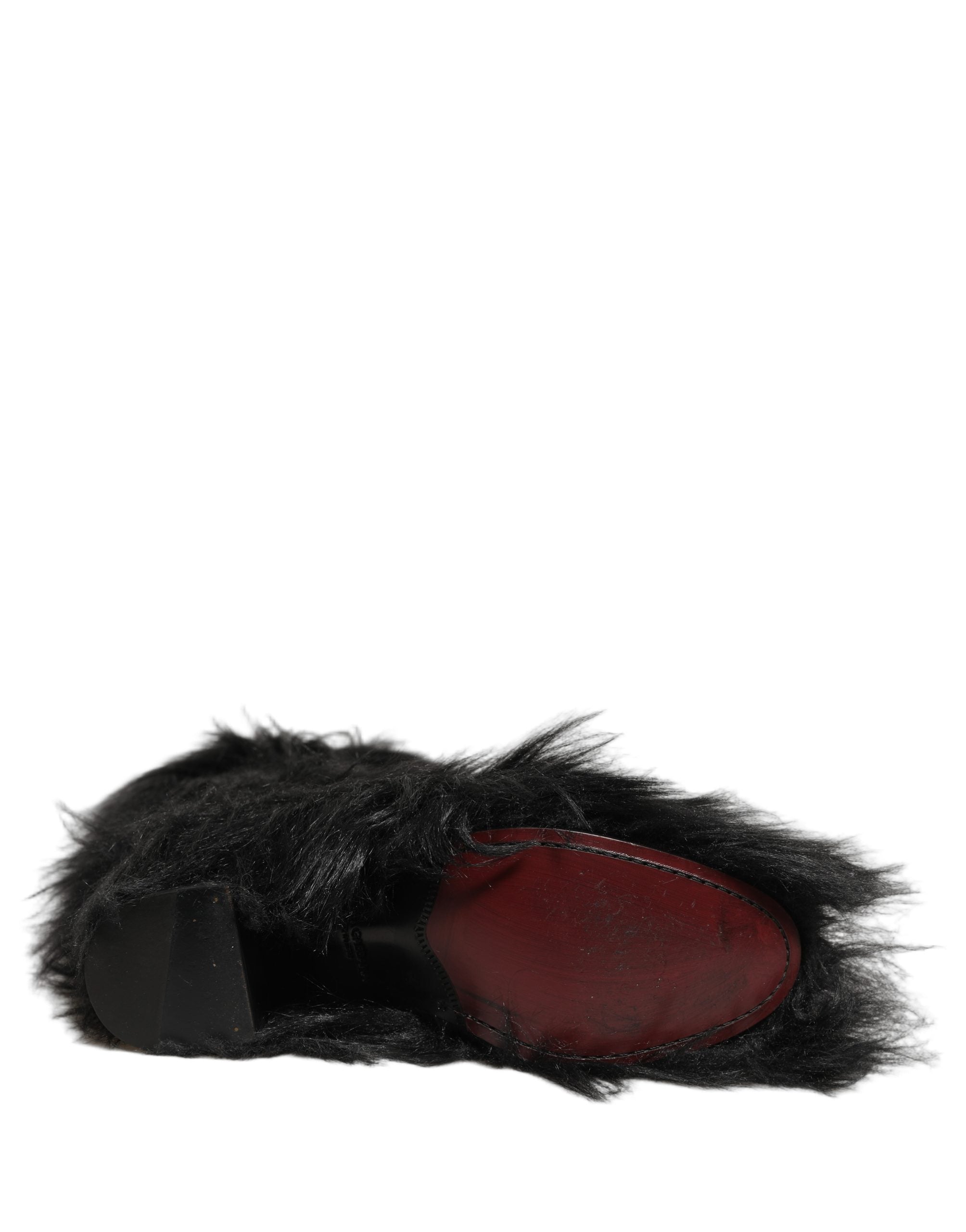 Dolce & Gabbana Black Faux Fur Mid Calf Winter Boots Shoes