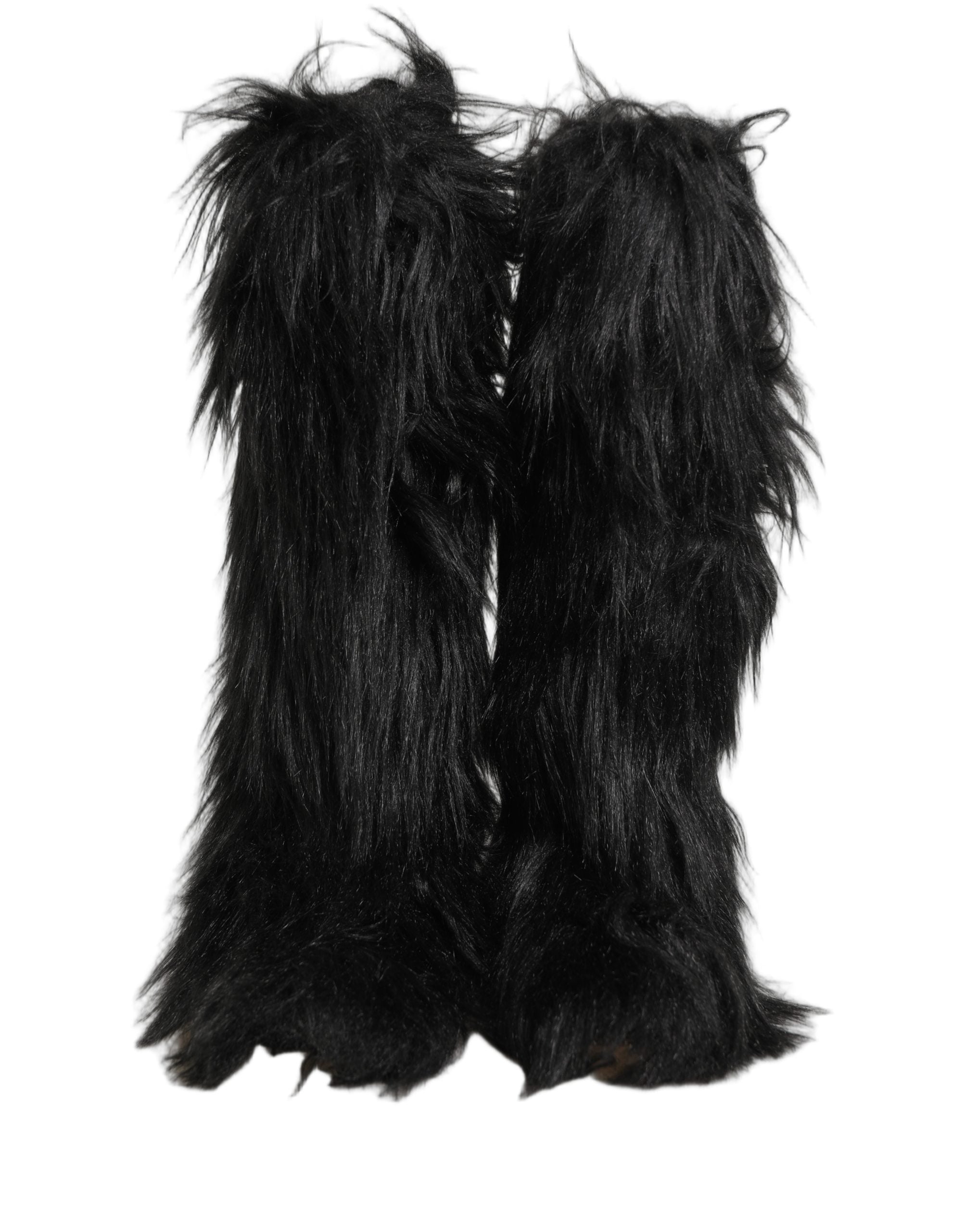 Dolce & Gabbana Black Faux Fur Mid Calf Winter Boots Shoes