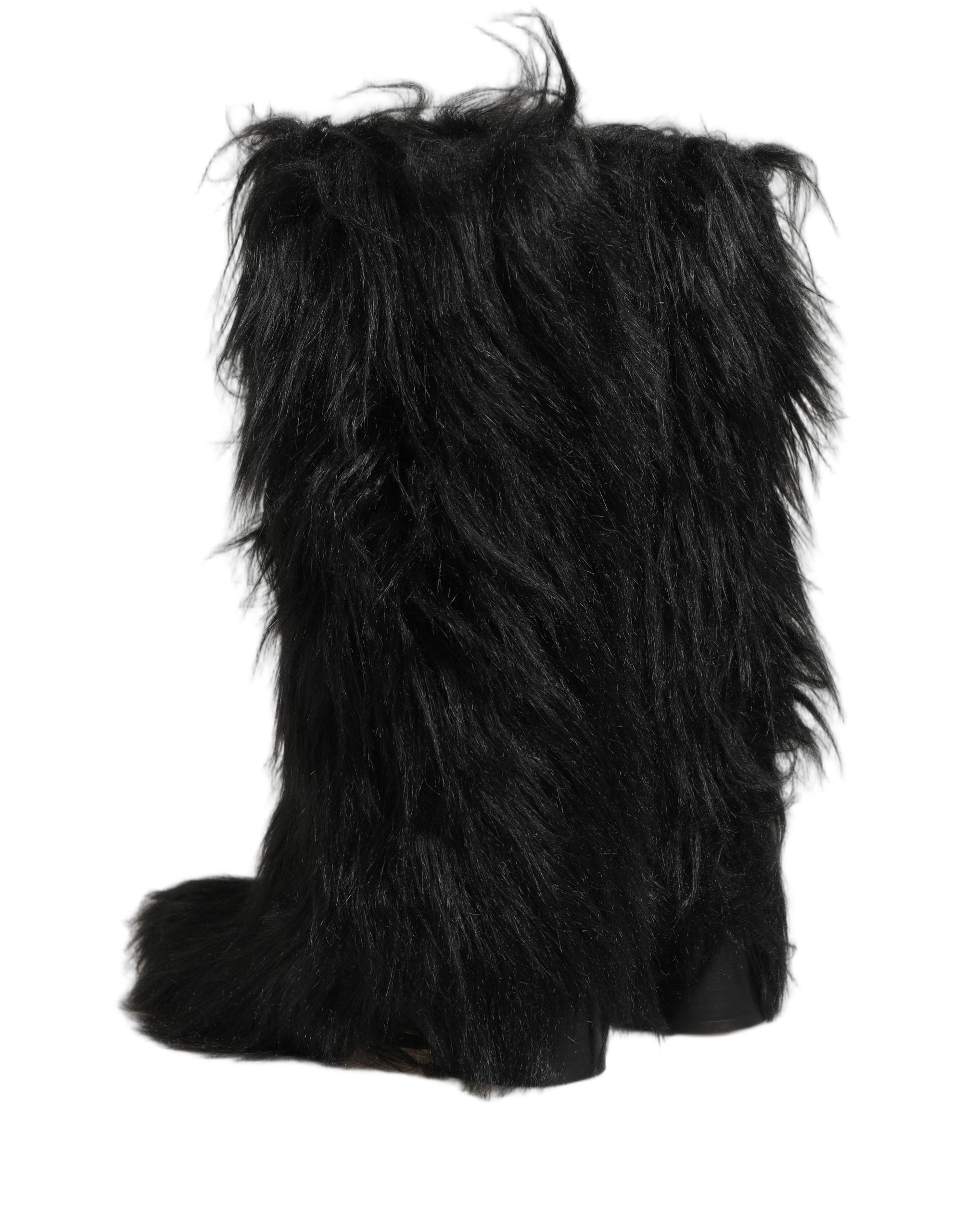 Dolce & Gabbana Black Faux Fur Mid Calf Winter Boots Shoes