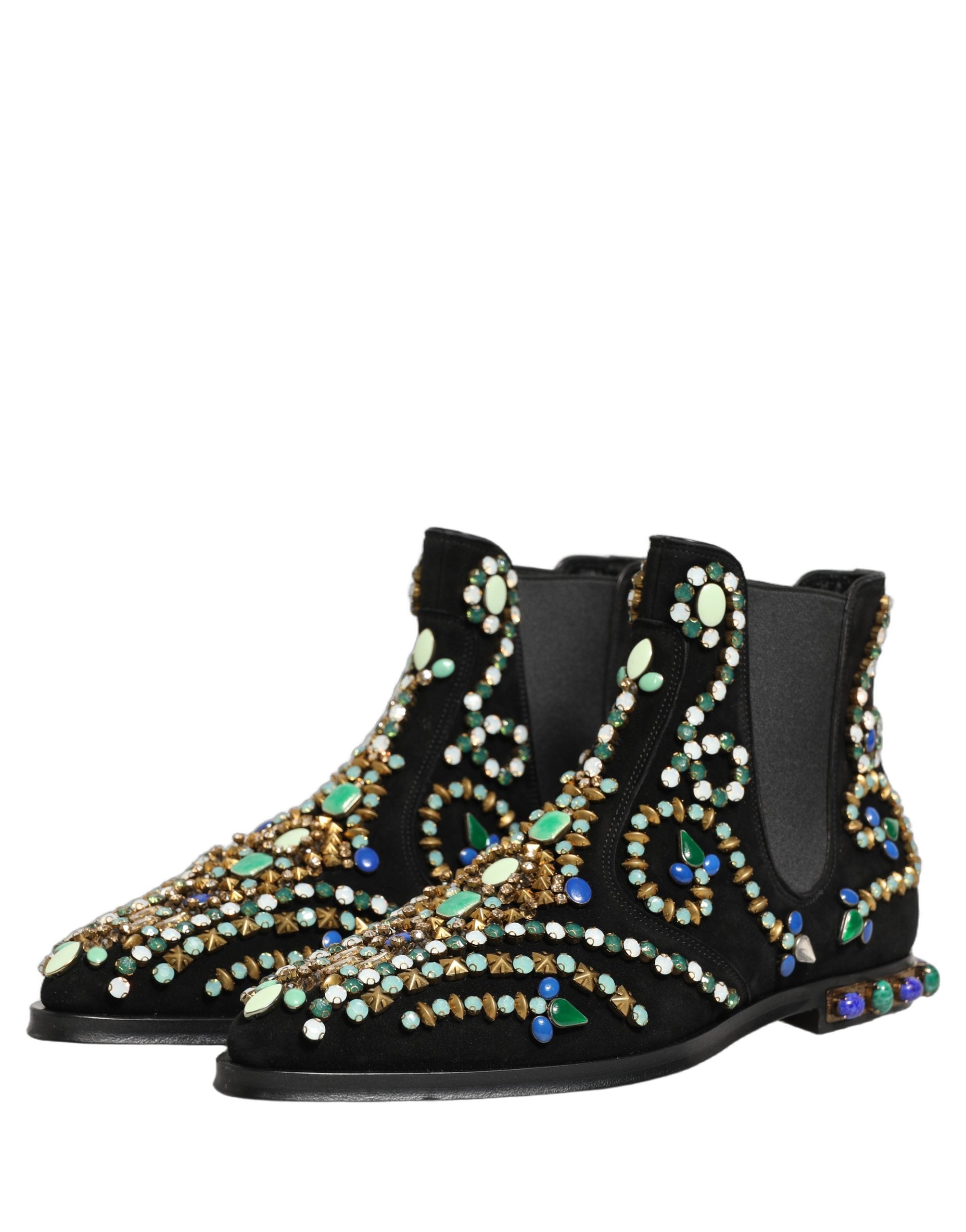 Dolce & Gabbana Black Embellished Chelsea Ankle Boots Shoes