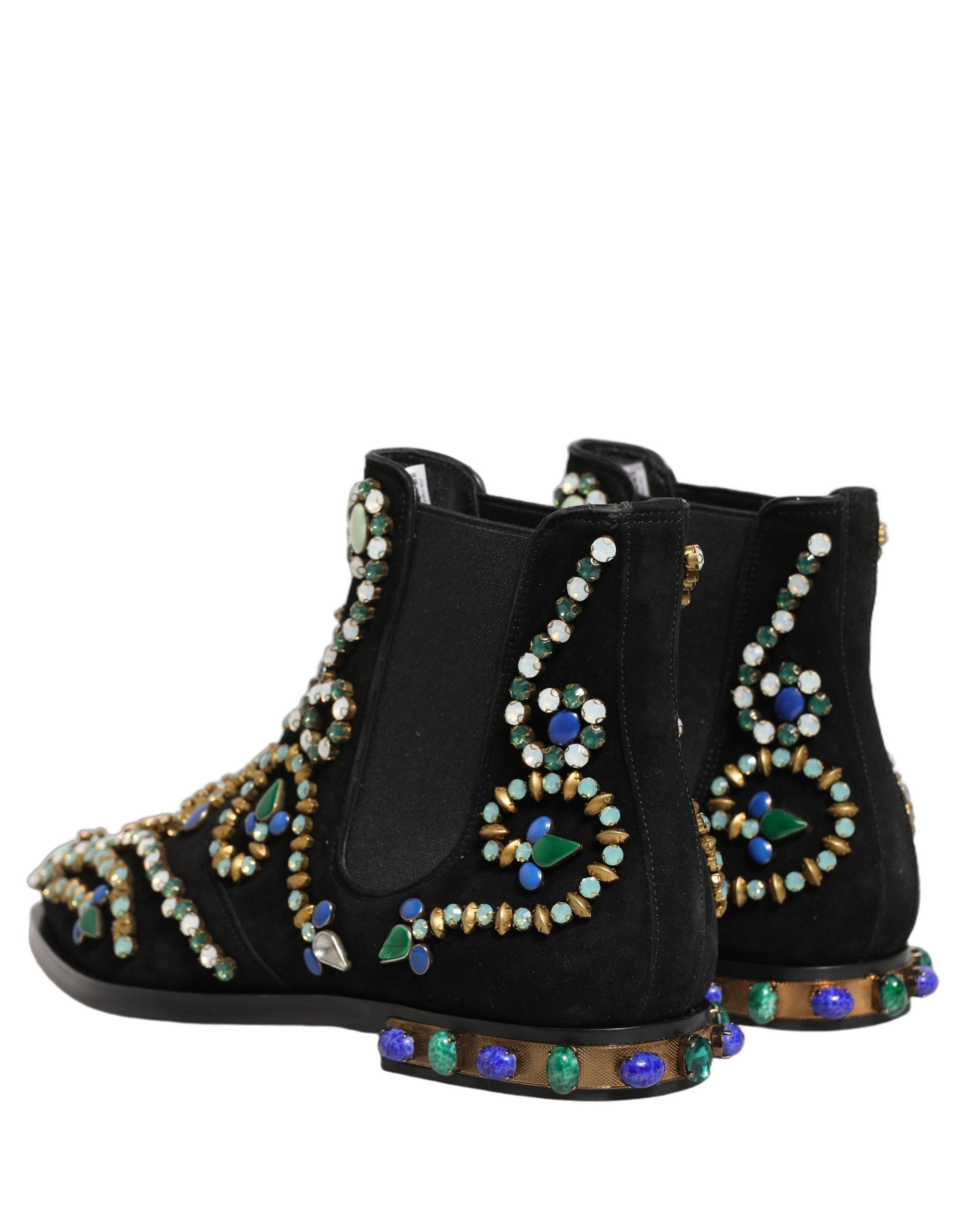 Dolce & Gabbana Black Embellished Chelsea Ankle Boots Shoes