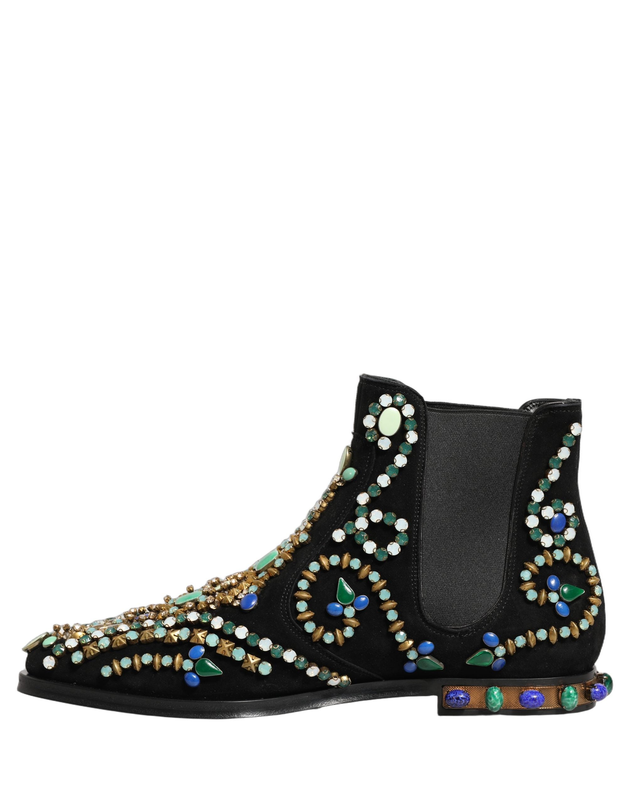 Dolce & Gabbana Black Embellished Chelsea Ankle Boots Shoes