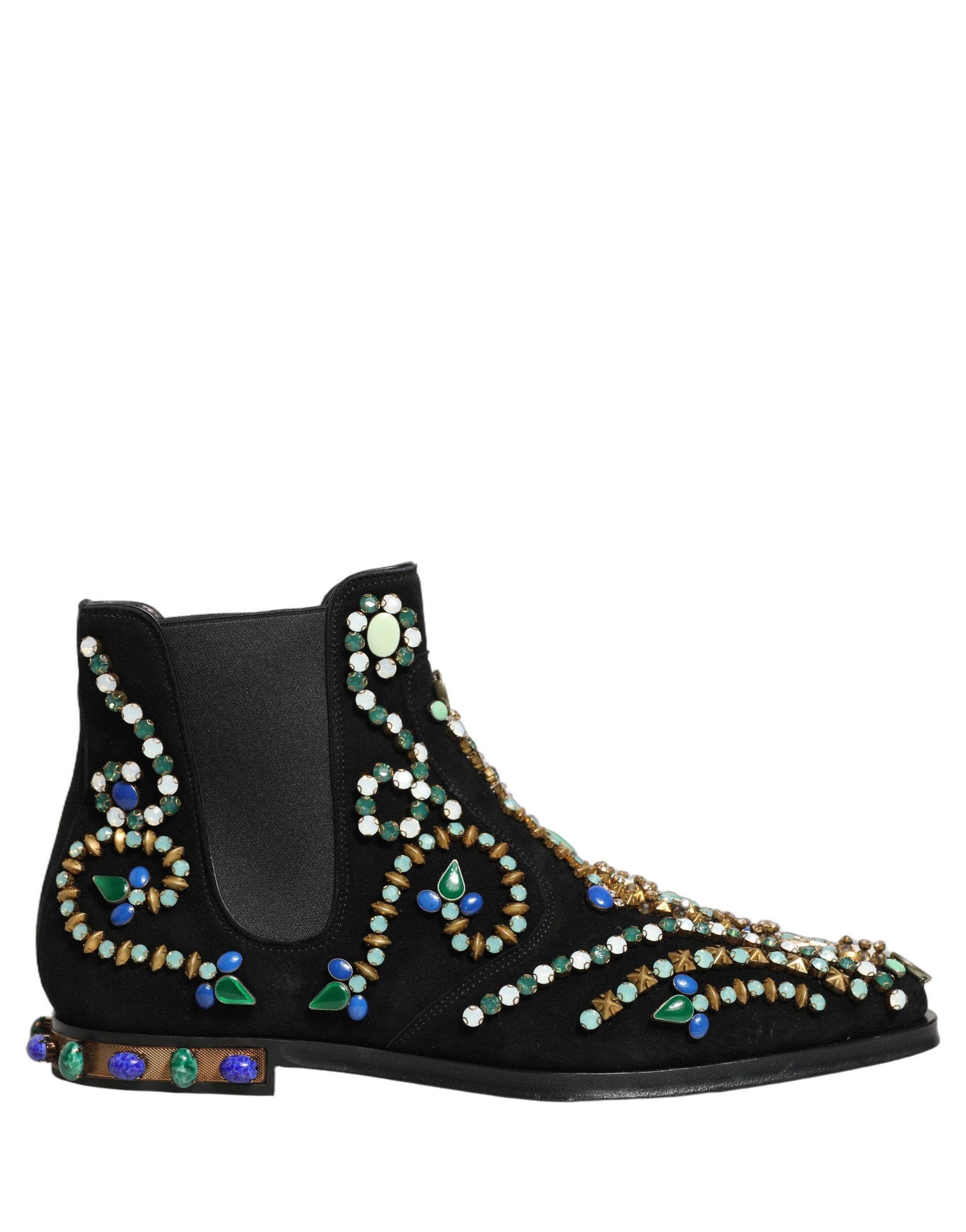 Dolce & Gabbana Black Embellished Chelsea Ankle Boots Shoes