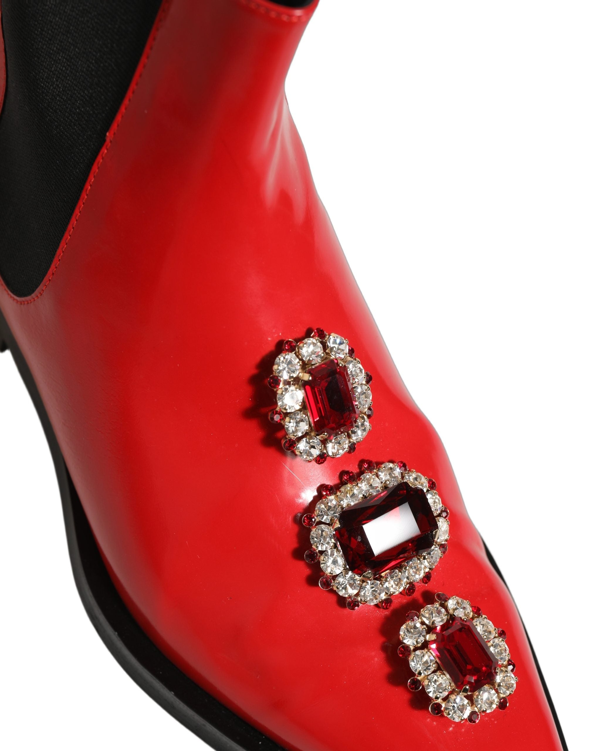 Dolce & Gabbana Red Embellished Chelsea Men Ankle Boots Shoes