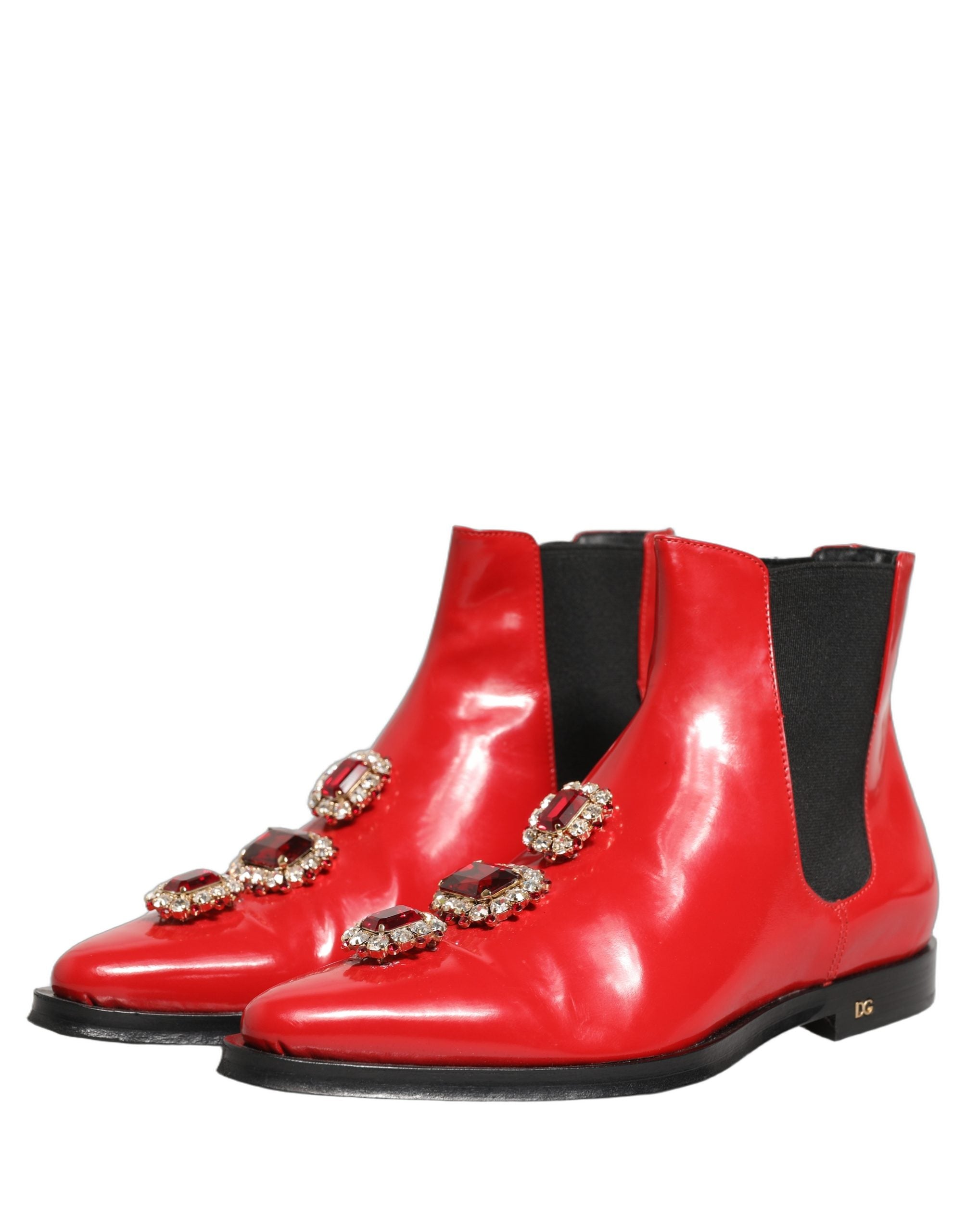Dolce & Gabbana Red Embellished Chelsea Men Ankle Boots Shoes