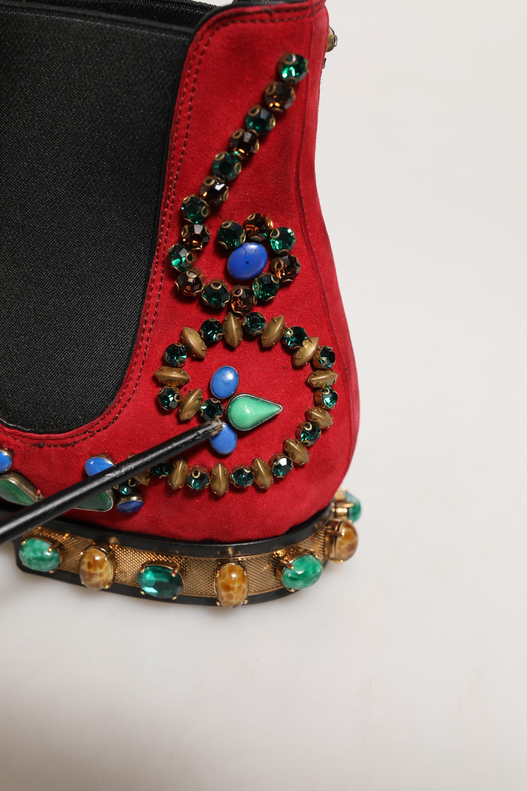 Dolce & Gabbana Red Embellished Chelsea Ankle Boots Shoes