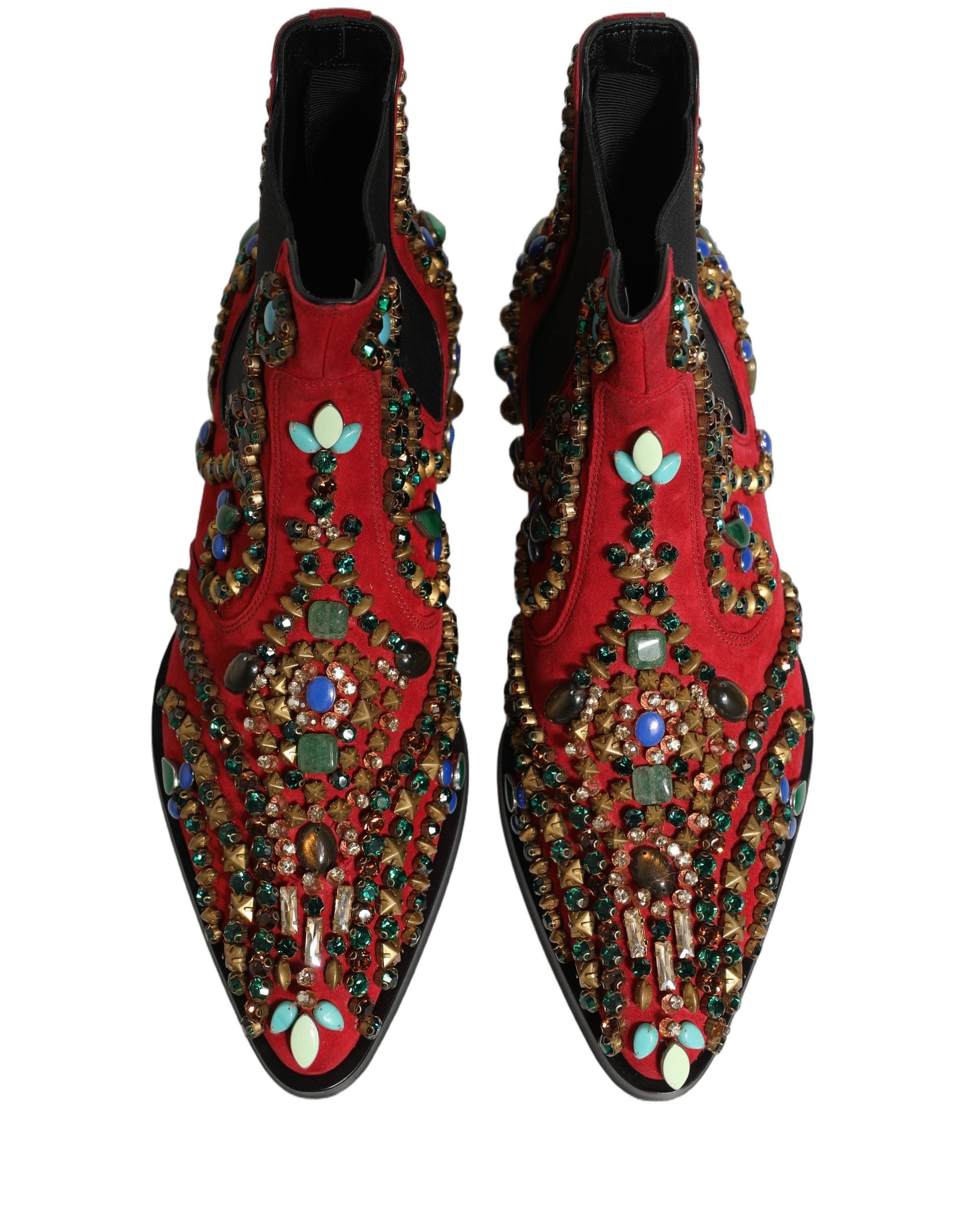 Dolce & Gabbana Red Embellished Chelsea Ankle Boots Shoes