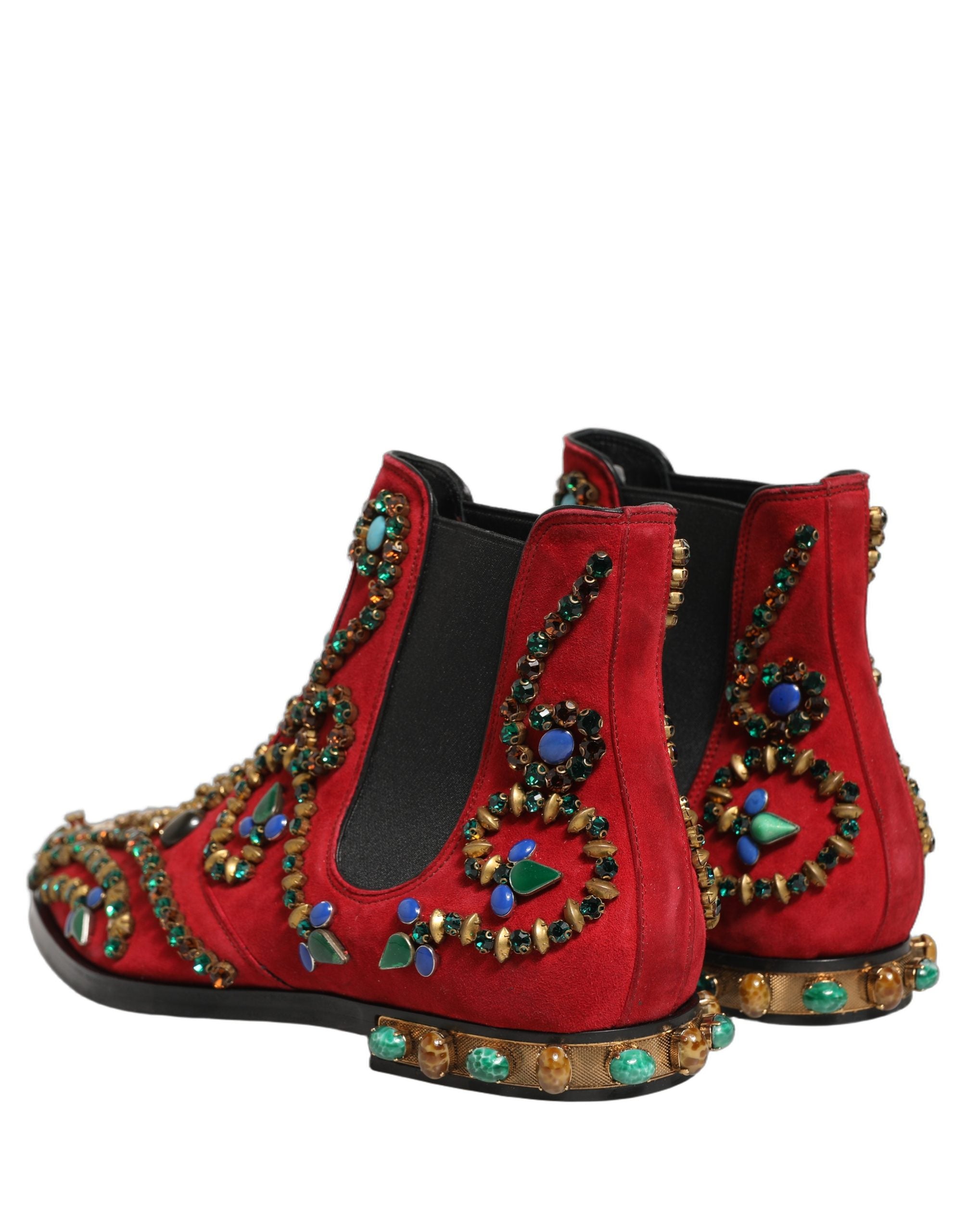 Dolce & Gabbana Red Embellished Chelsea Ankle Boots Shoes