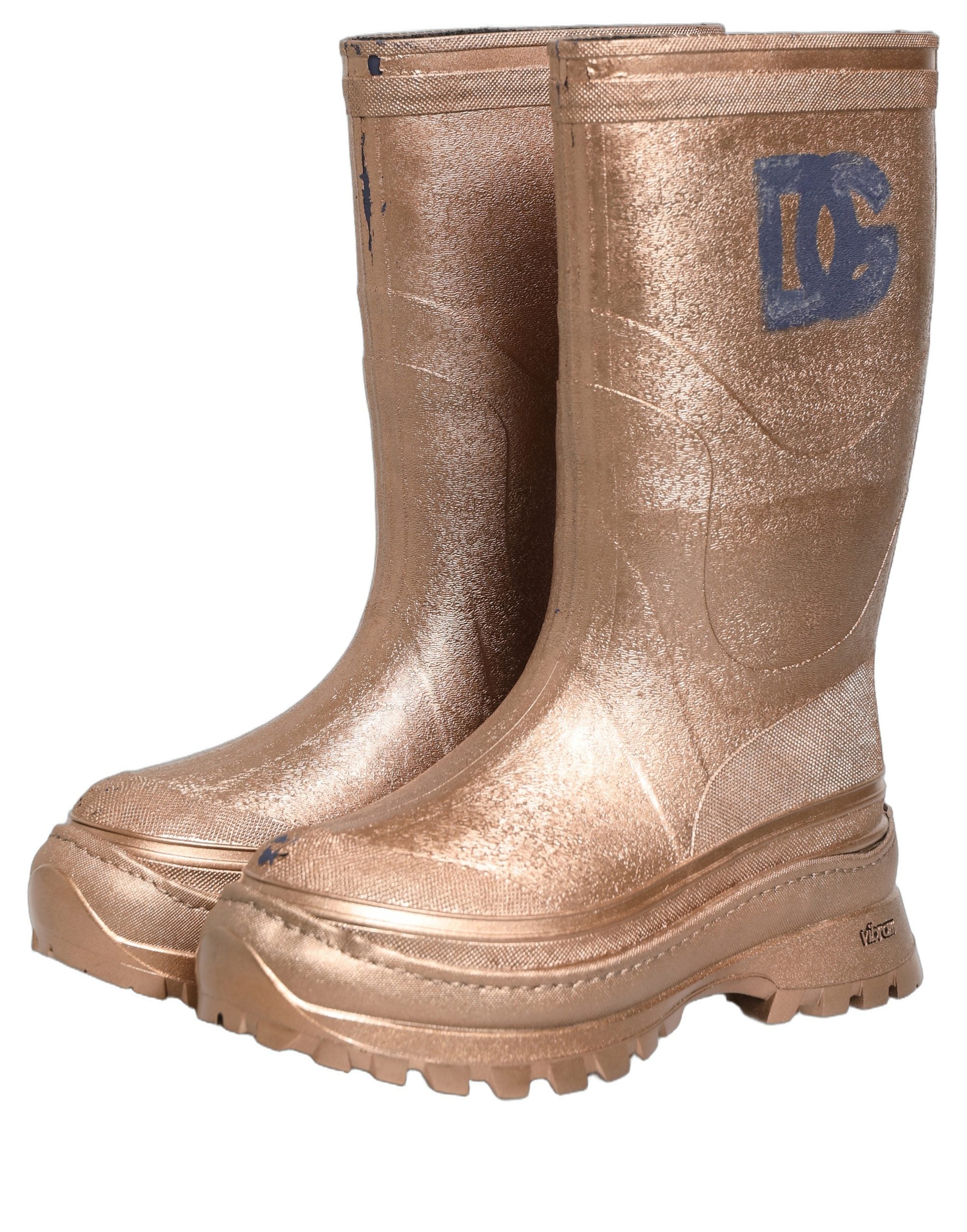 Dolce & Gabbana Rose Gold PVC Pull On Rain Boots Men Shoes
