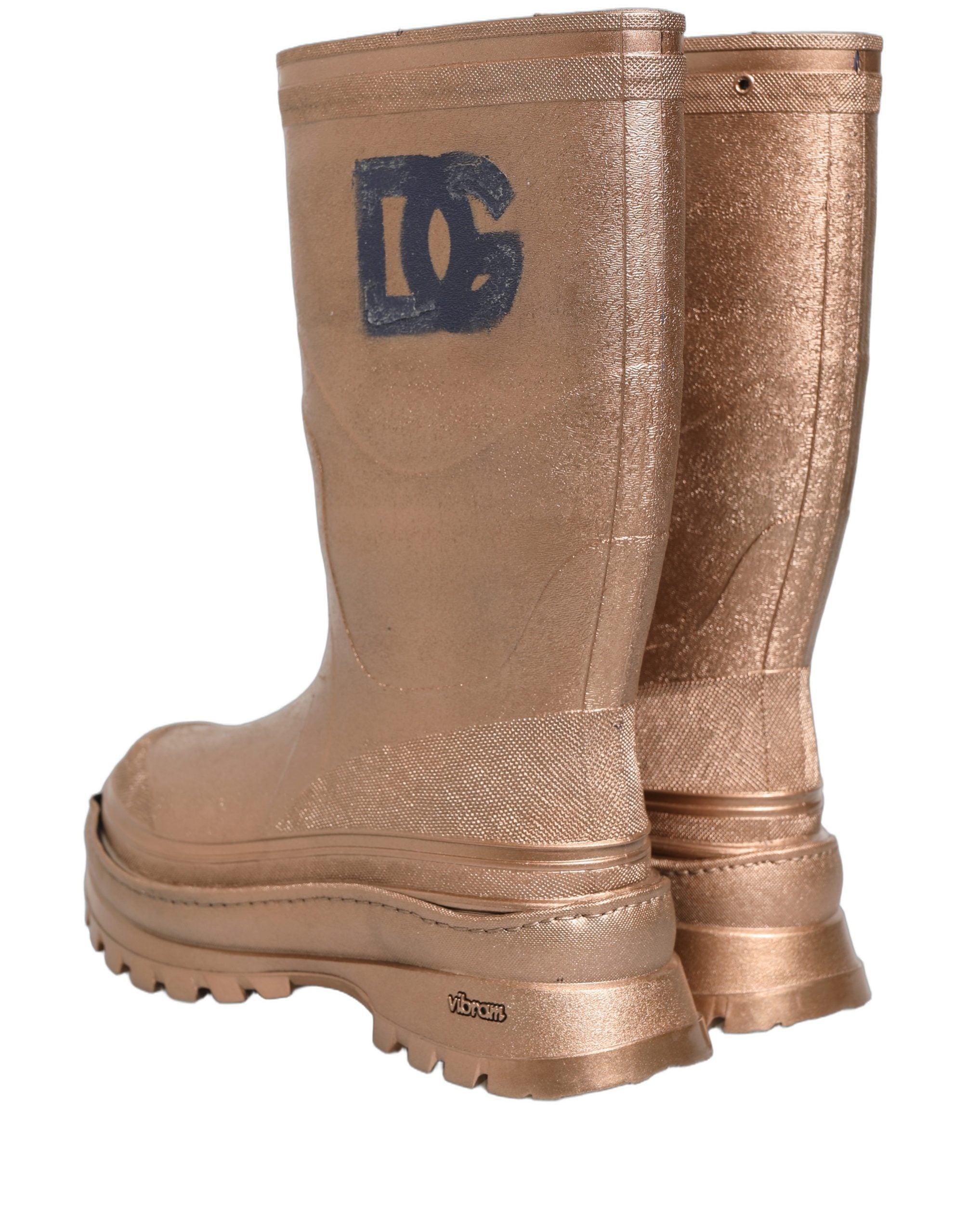 Dolce & Gabbana Rose Gold PVC Pull On Rain Boots Men Shoes