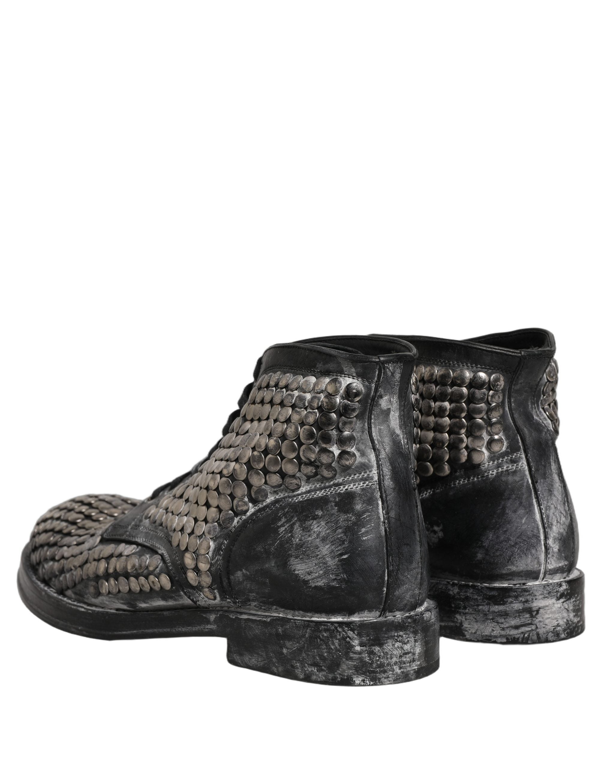 Dolce & Gabbana Black Leather Runway Studs Ankle Boots Shoes