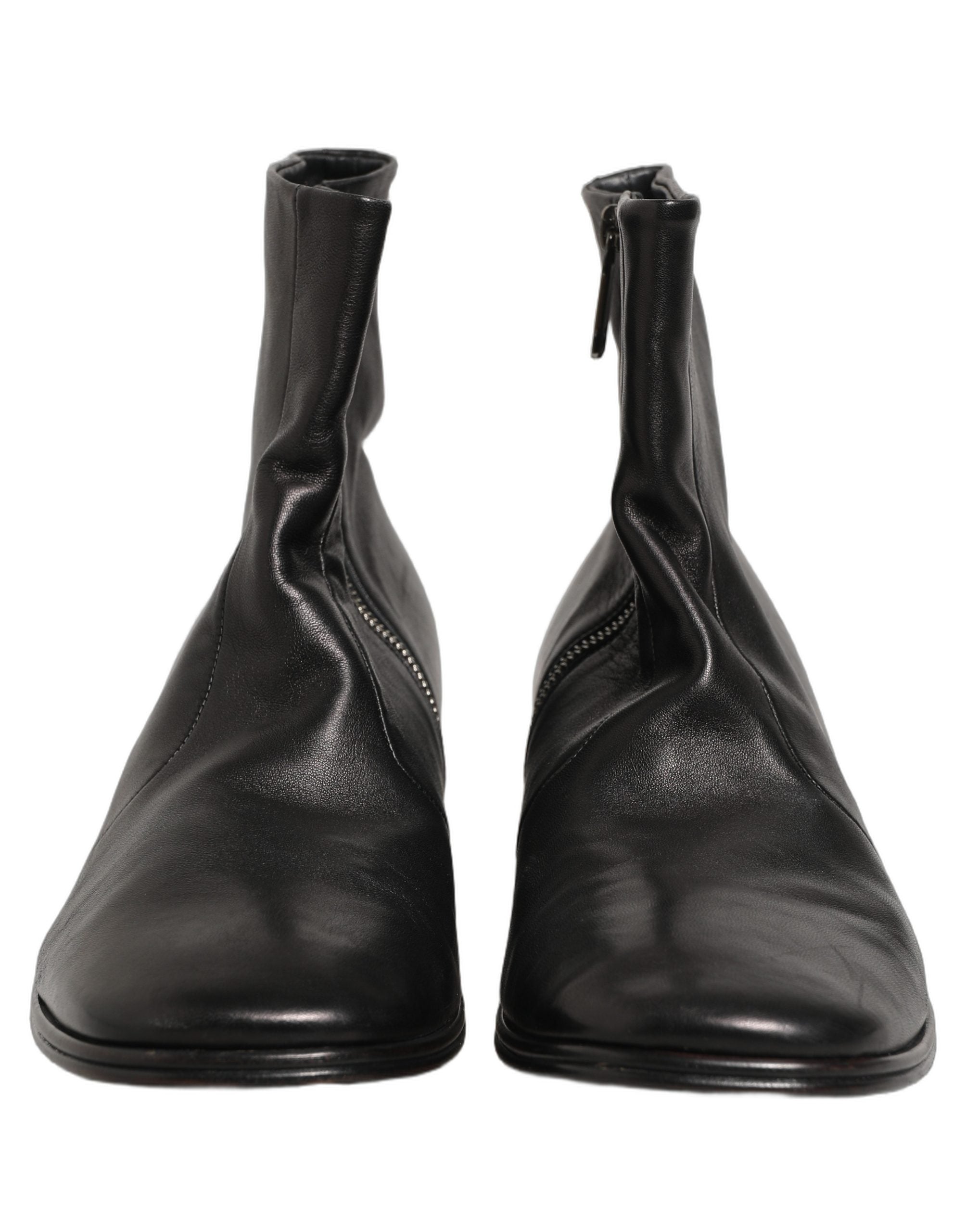 Dolce & Gabbana Black Leather Logo Short Ankle Boots Shoes