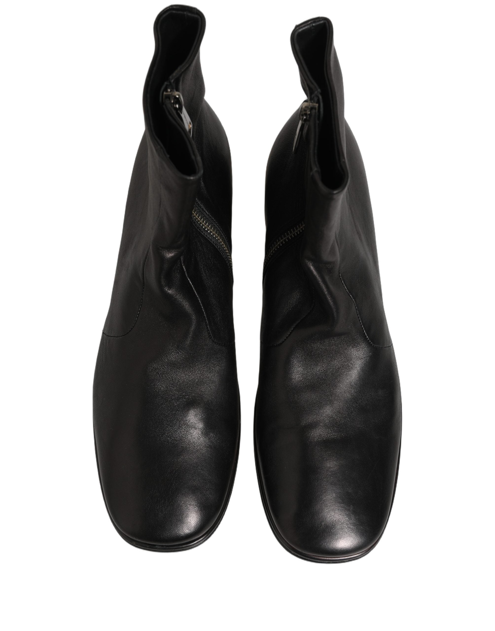 Dolce & Gabbana Black Leather Logo Short Ankle Boots Shoes