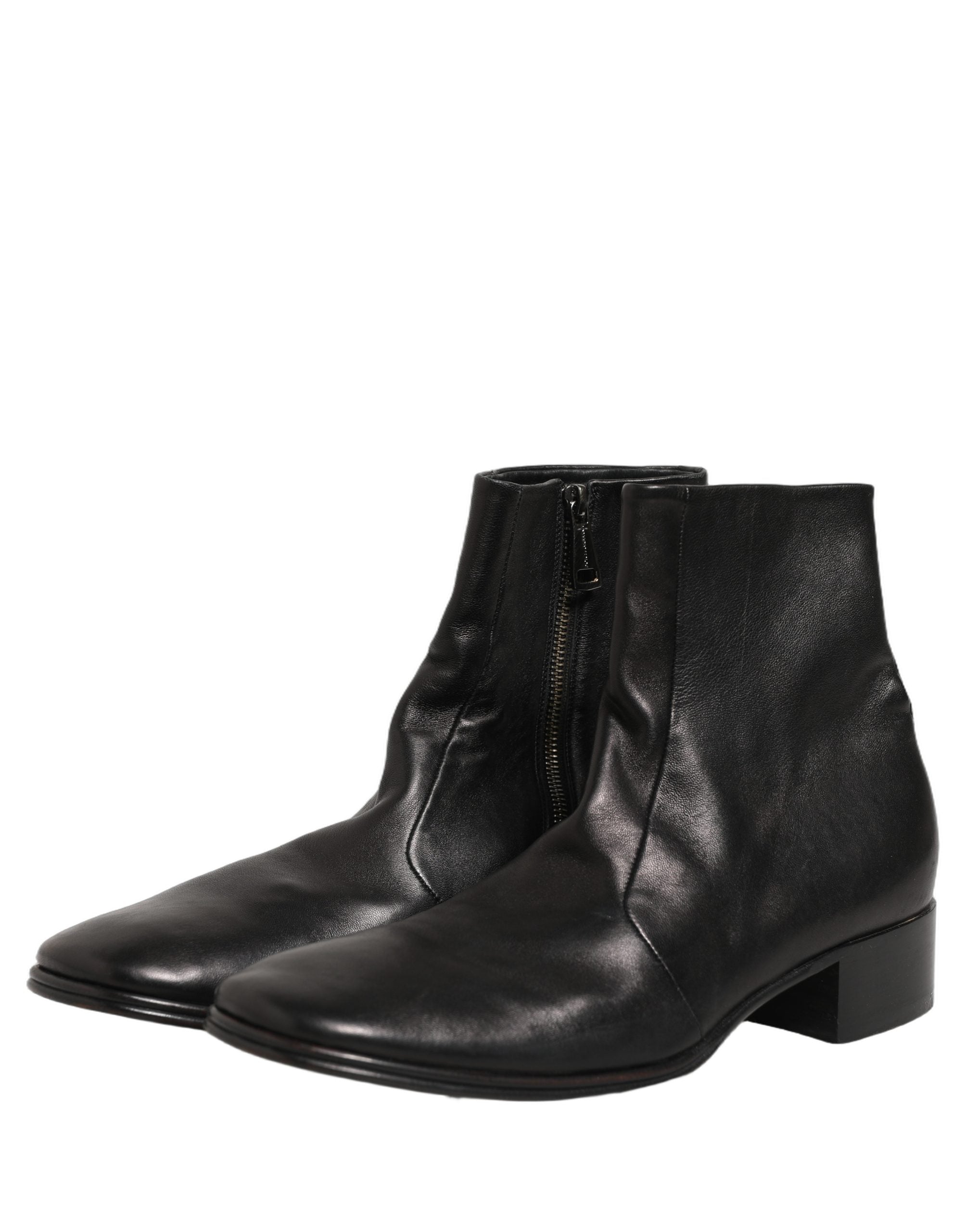 Dolce & Gabbana Black Leather Logo Short Ankle Boots Shoes