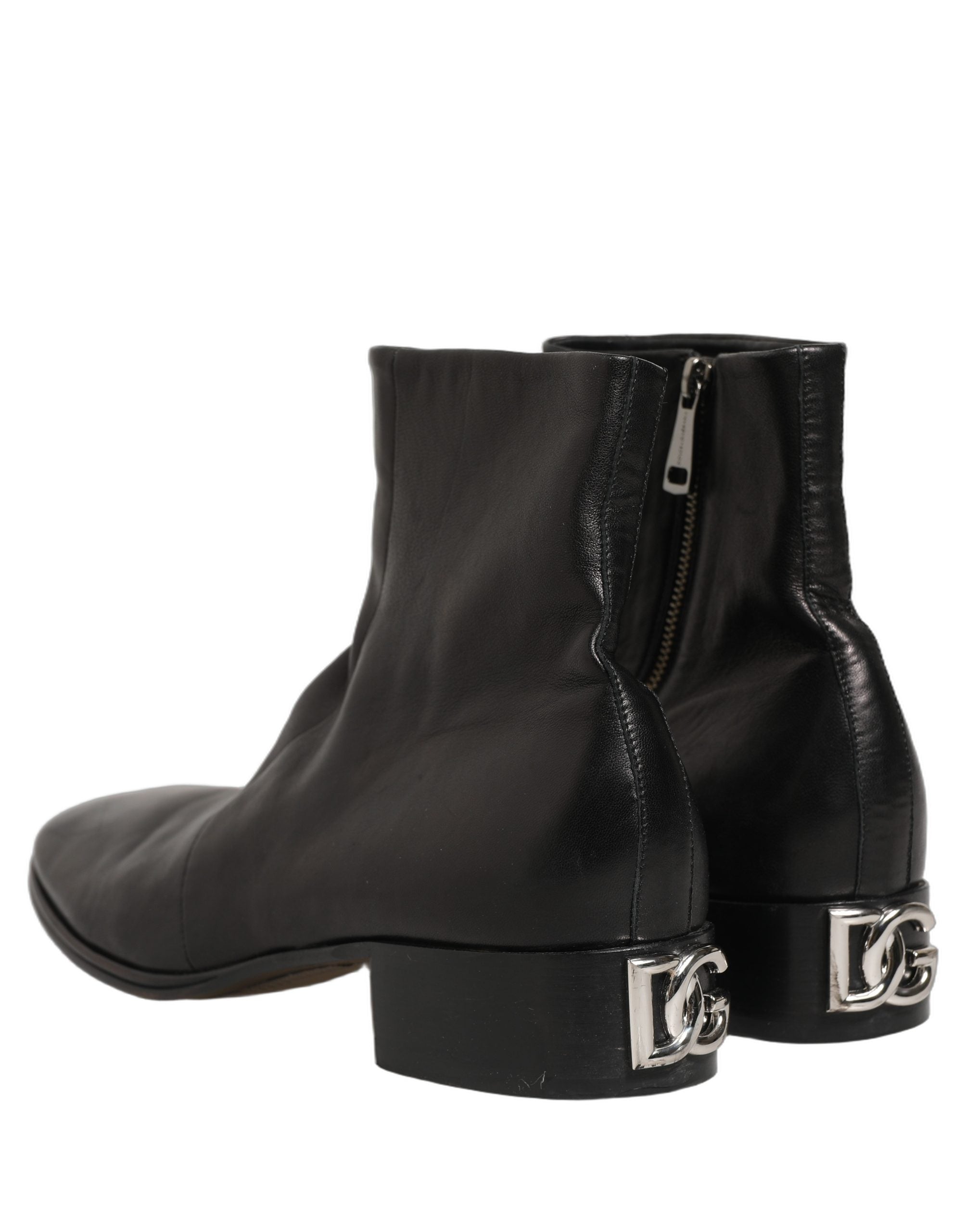 Dolce & Gabbana Black Leather Logo Short Ankle Boots Shoes