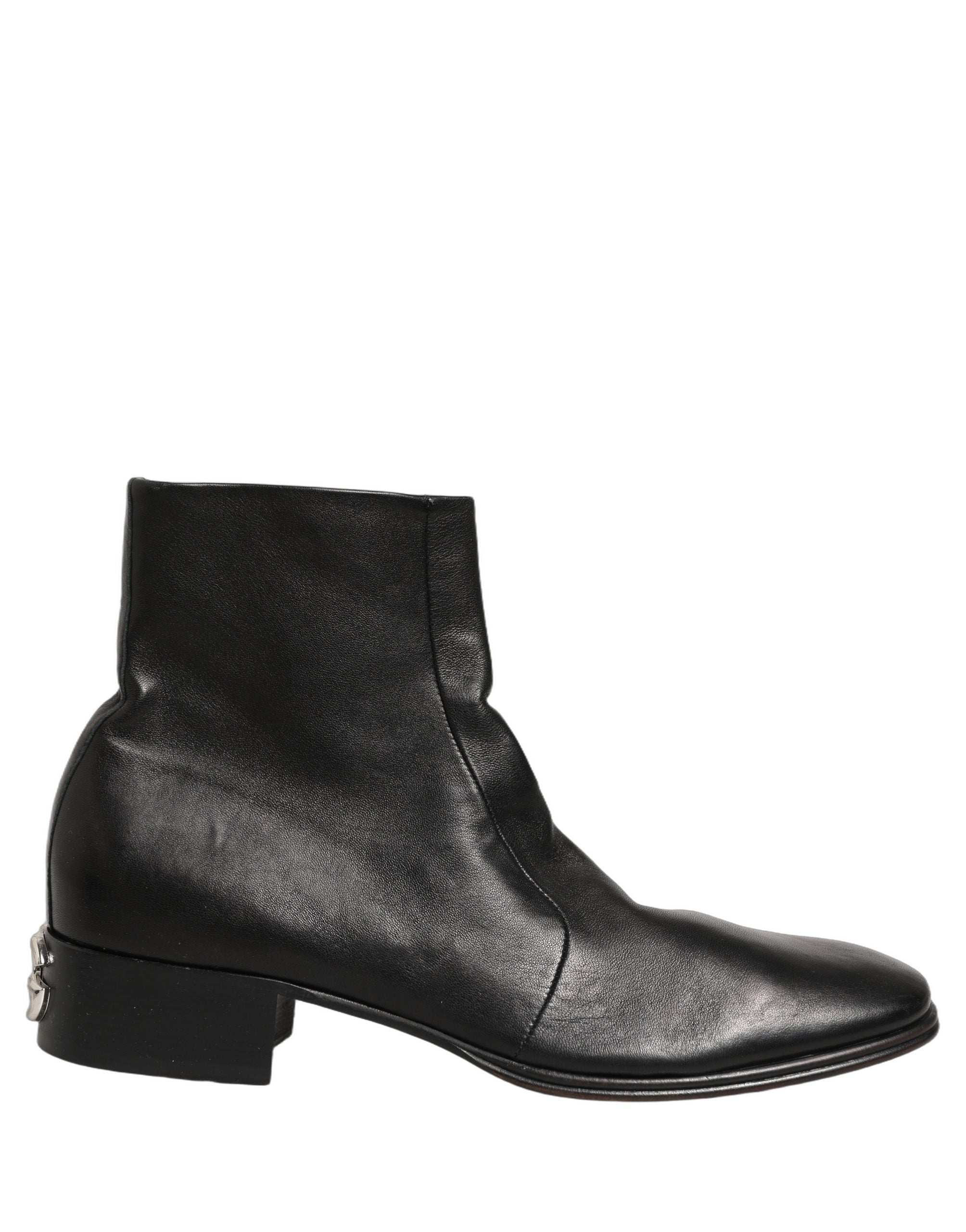Dolce & Gabbana Black Leather Logo Short Ankle Boots Shoes