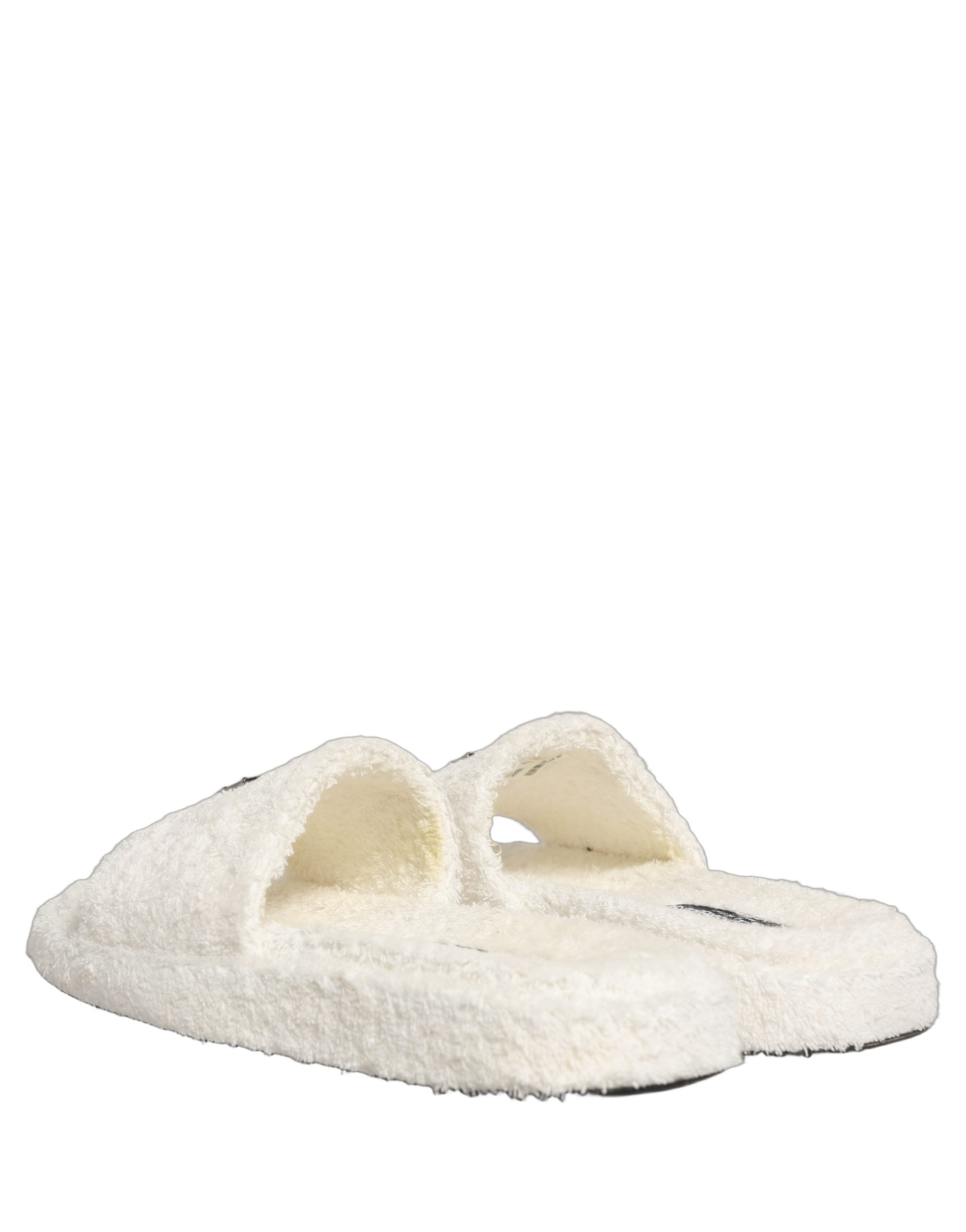 Dolce & Gabbana White Faux Fur Flats Men Slides Sandals Shoes