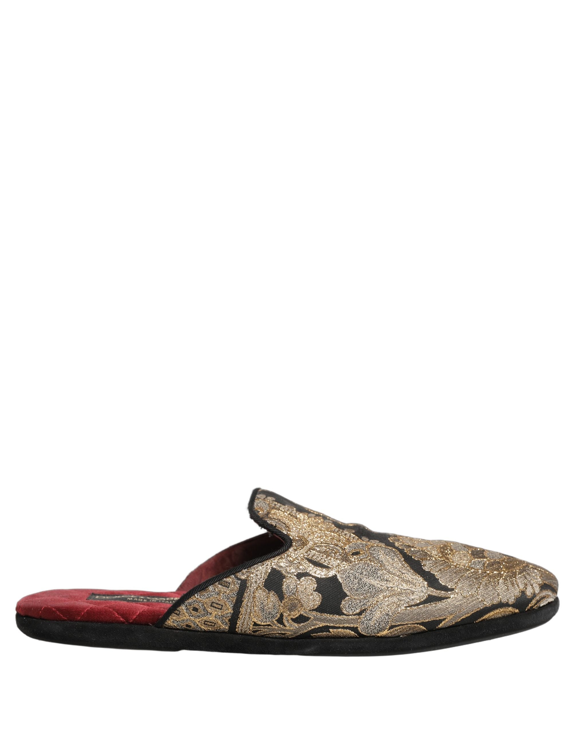 Dolce & Gabbana Black Floral Jacquard Flats Sandals Men Shoes