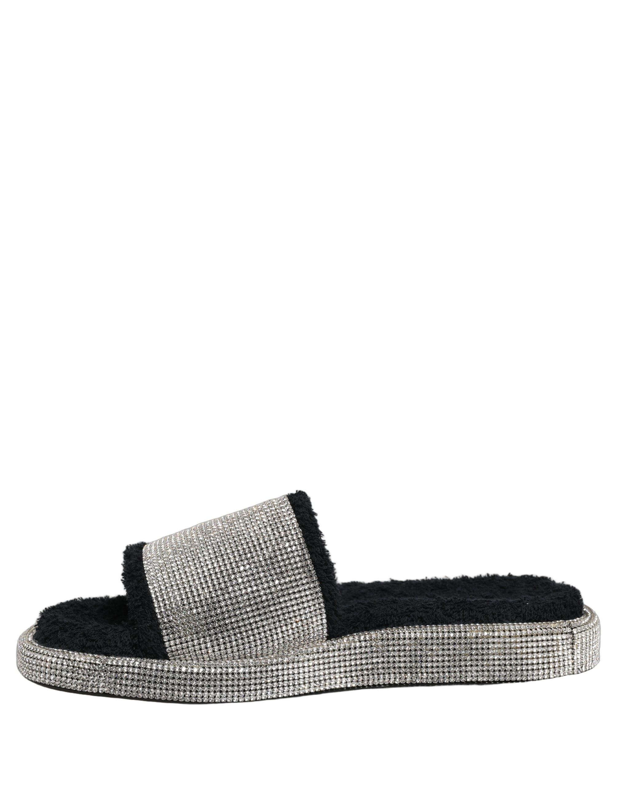 Dolce & Gabbana Black Crystal Embellished Platform Men Slides Shoes