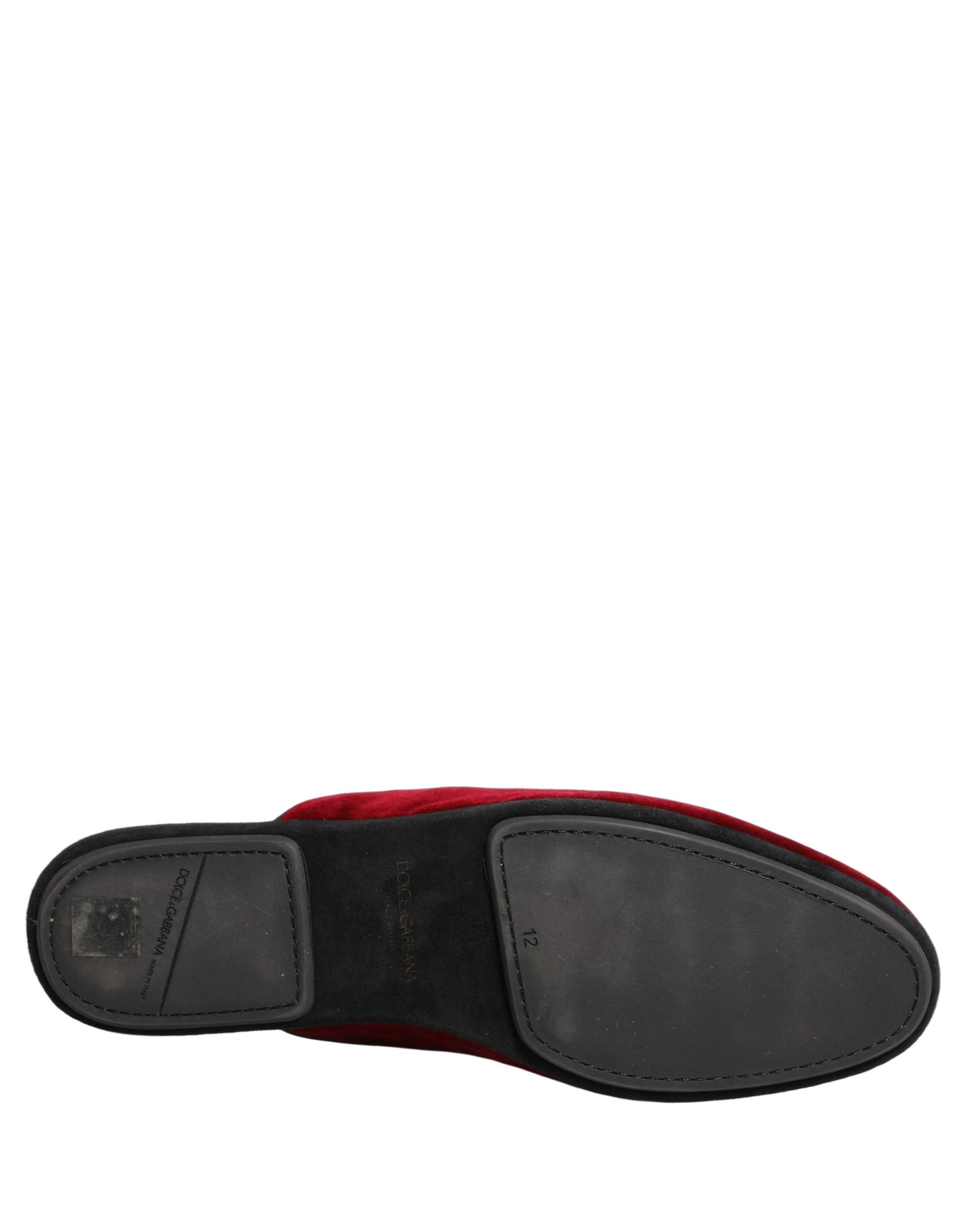Dolce & Gabbana Red Suede Slides Flat Slipper Men Shoes