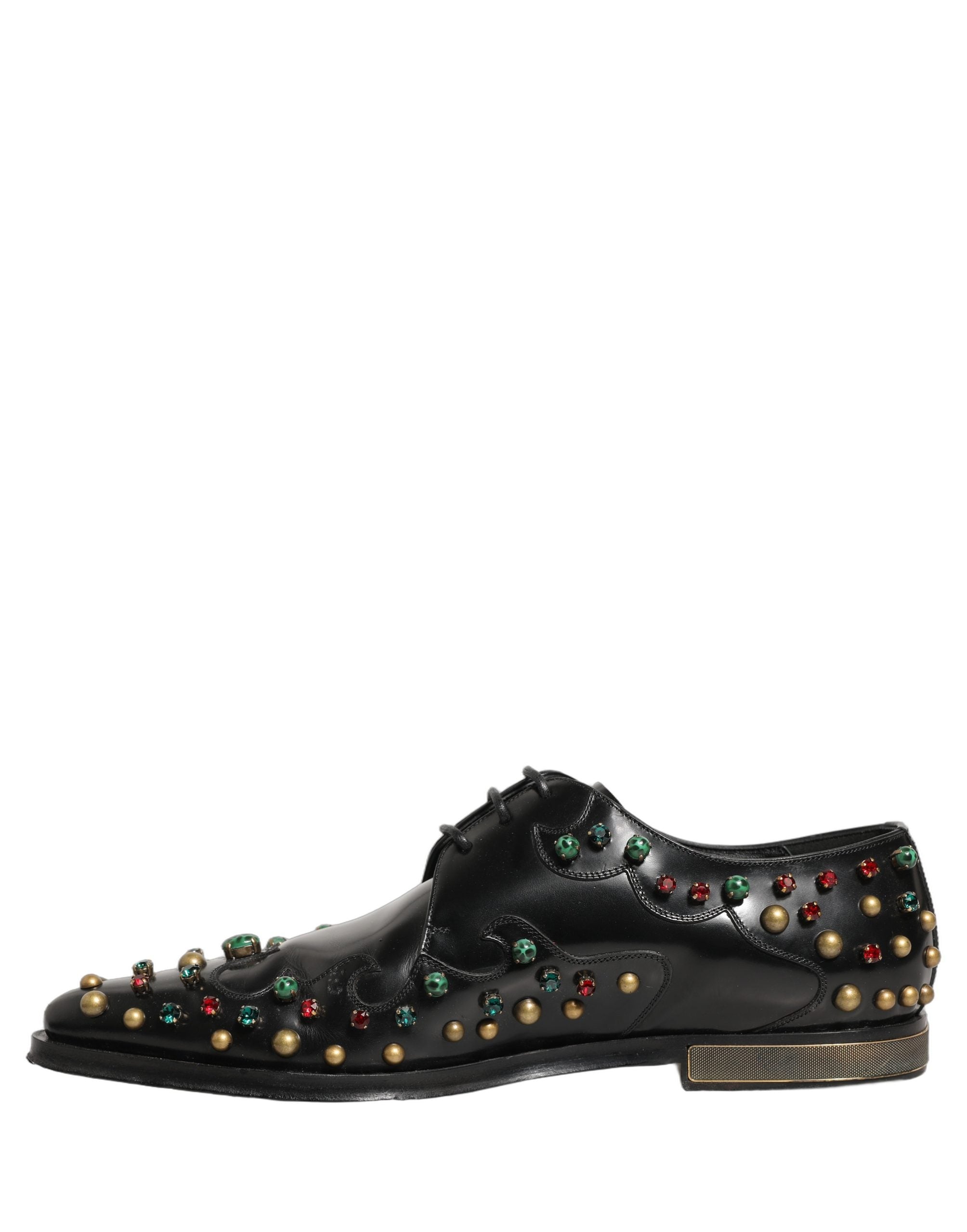 Dolce & Gabbana Black Leather Derby Dress Studded Formal Shoes