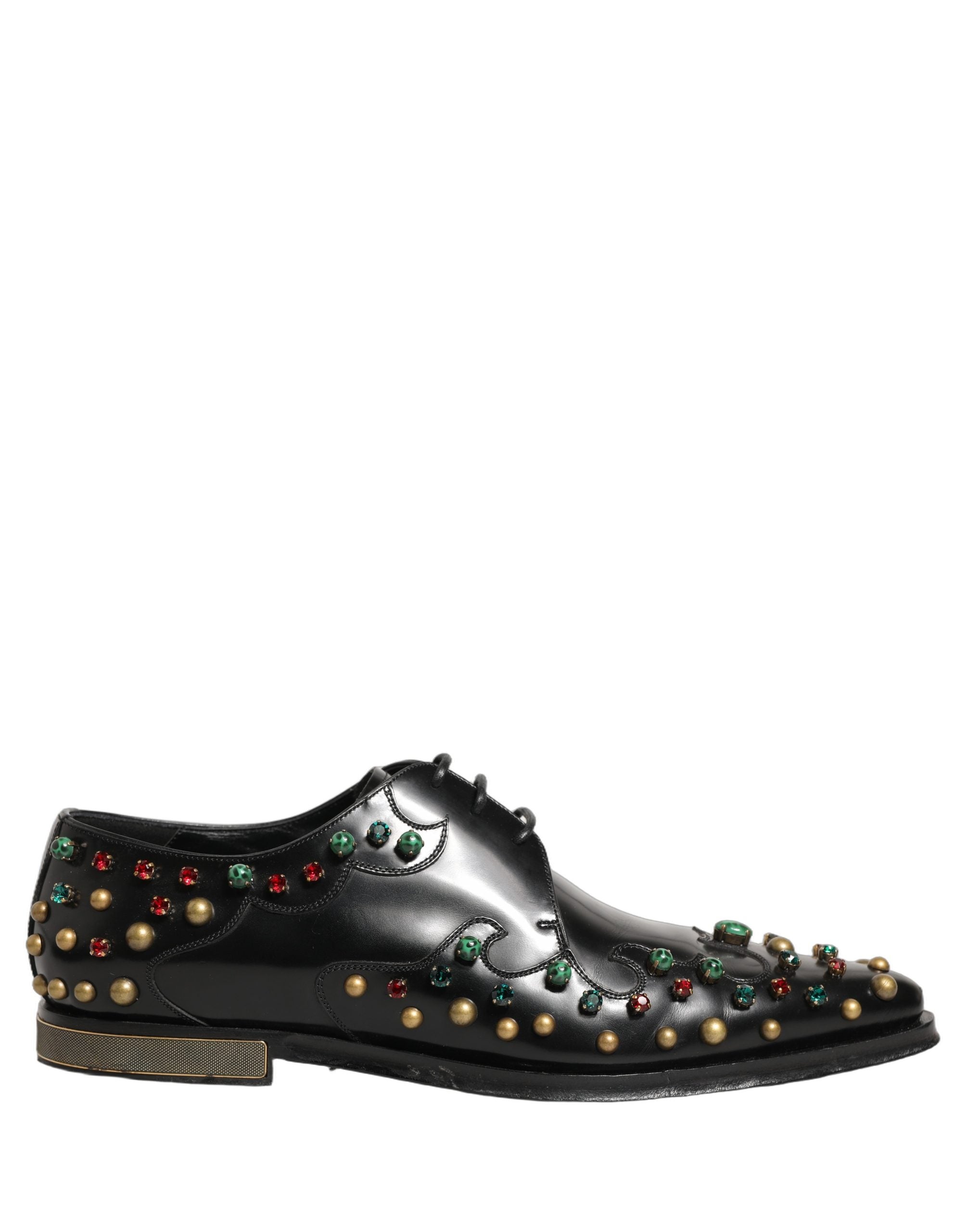 Dolce & Gabbana Black Leather Derby Dress Studded Formal Shoes