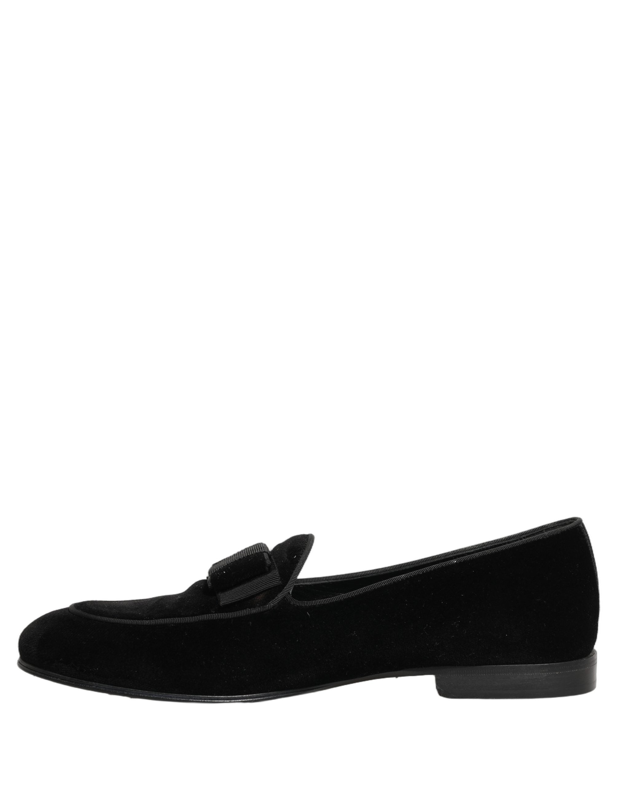 Dolce & Gabbana Black Velvet Loafers Formal Men Dress Shoes