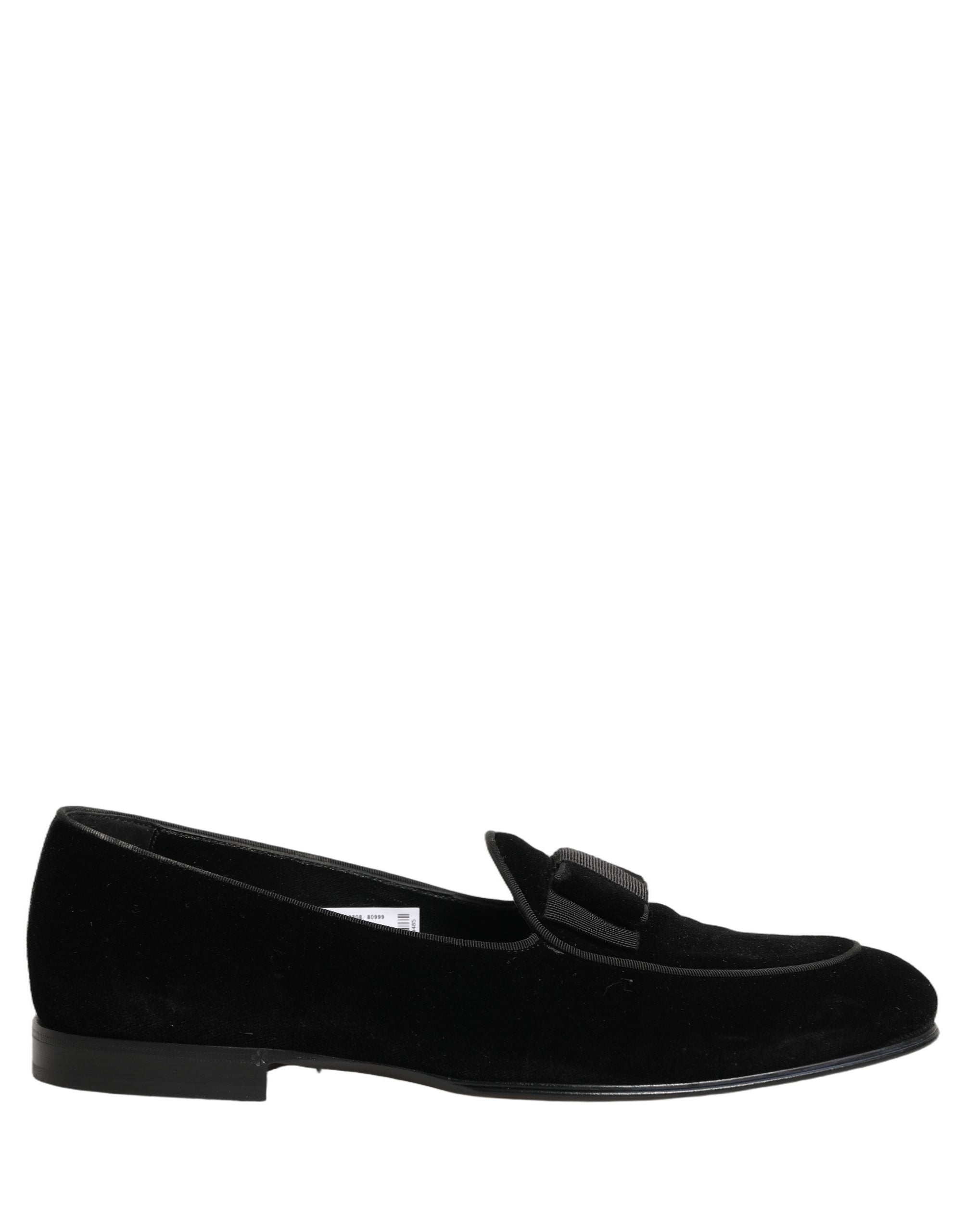 Dolce & Gabbana Black Velvet Loafers Formal Men Dress Shoes