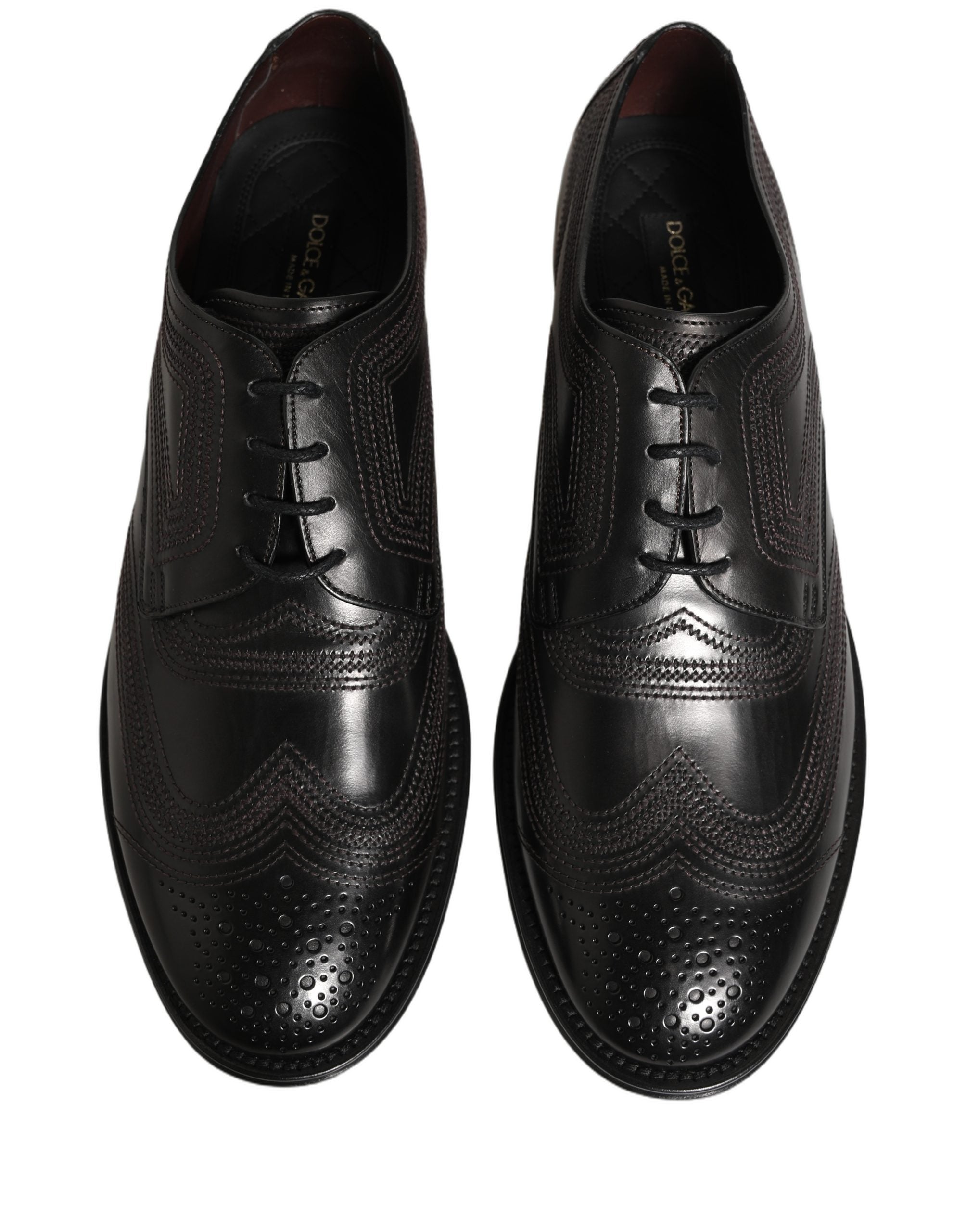 Dolce & Gabbana Black Embroidered Leather Derby Dress Shoes