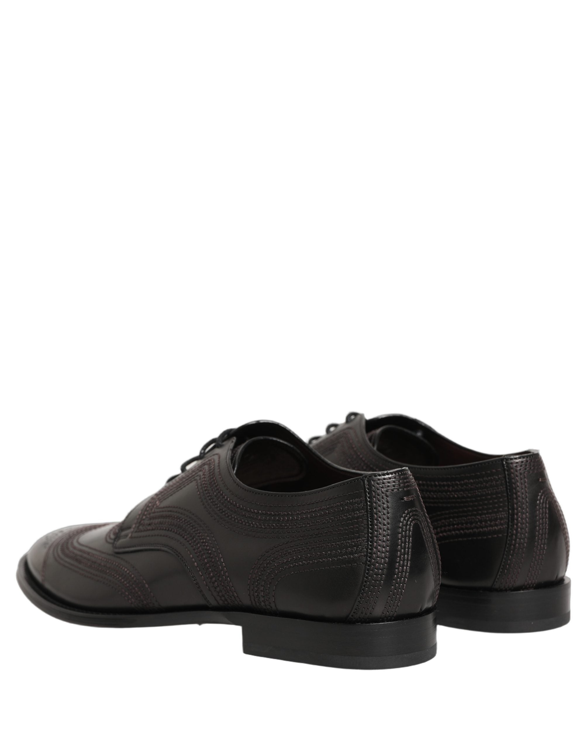 Dolce & Gabbana Black Embroidered Leather Derby Dress Shoes