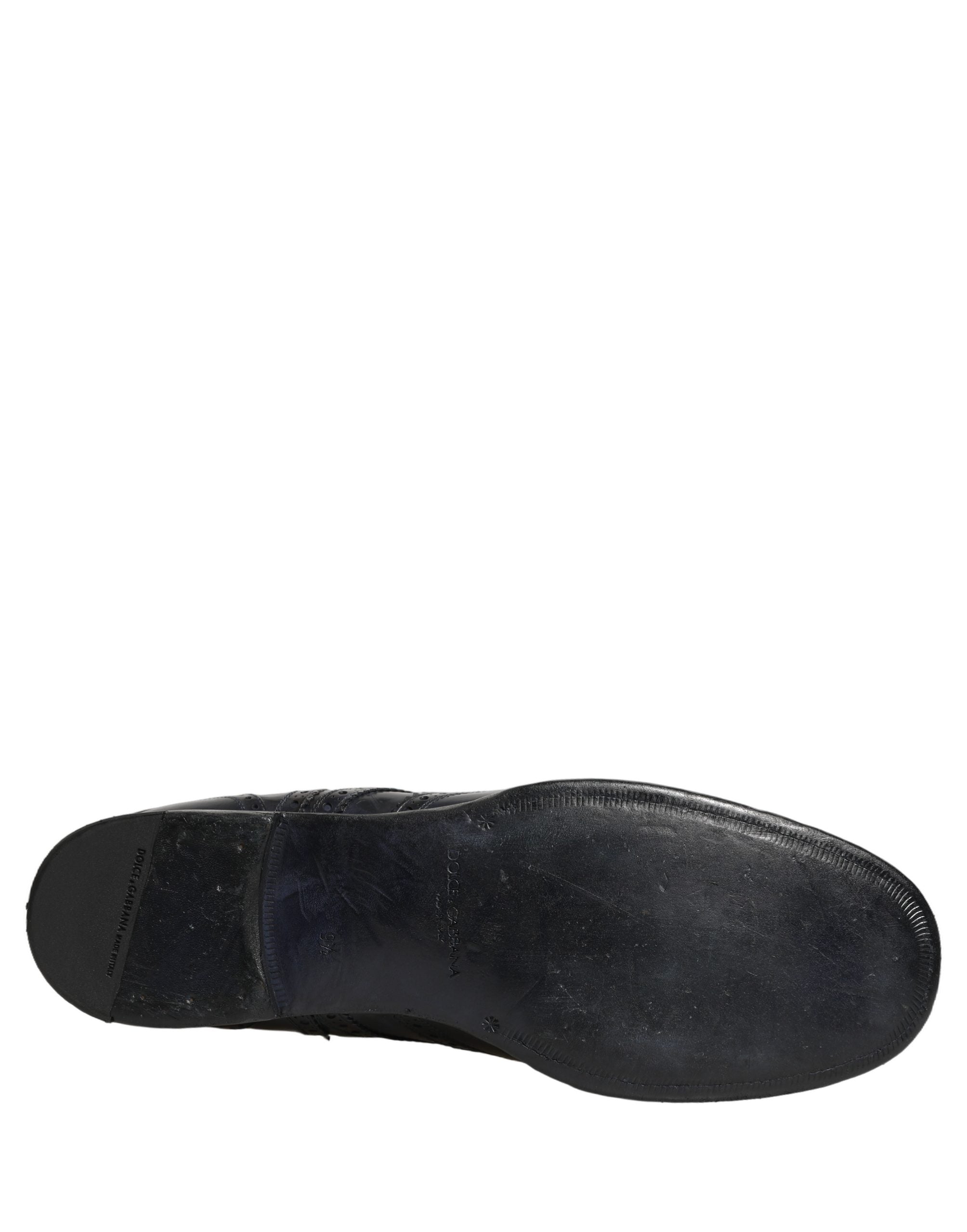 Dolce & Gabbana Blue Leather Derby Wingtip Formal Shoes