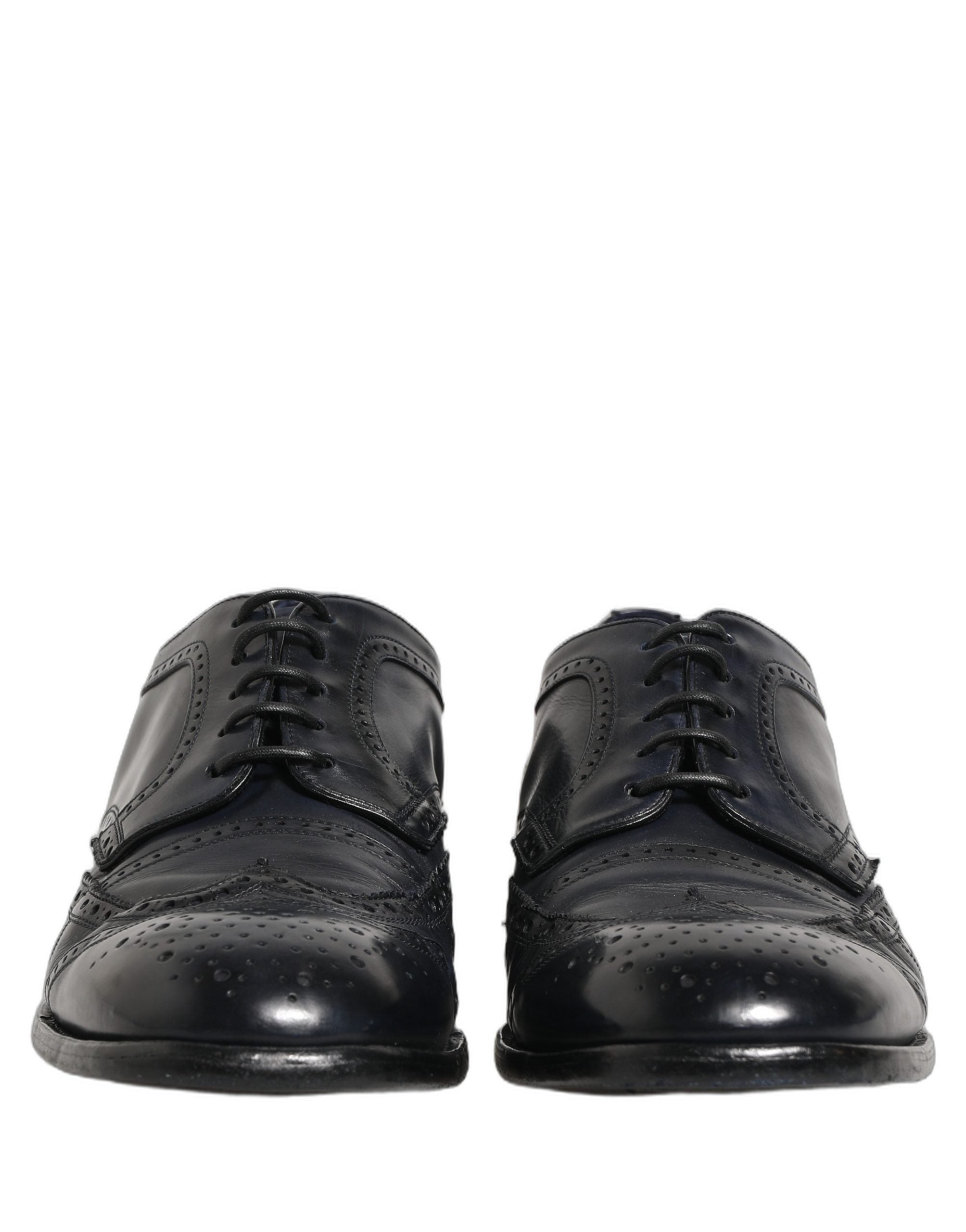 Dolce & Gabbana Blue Leather Derby Wingtip Formal Shoes