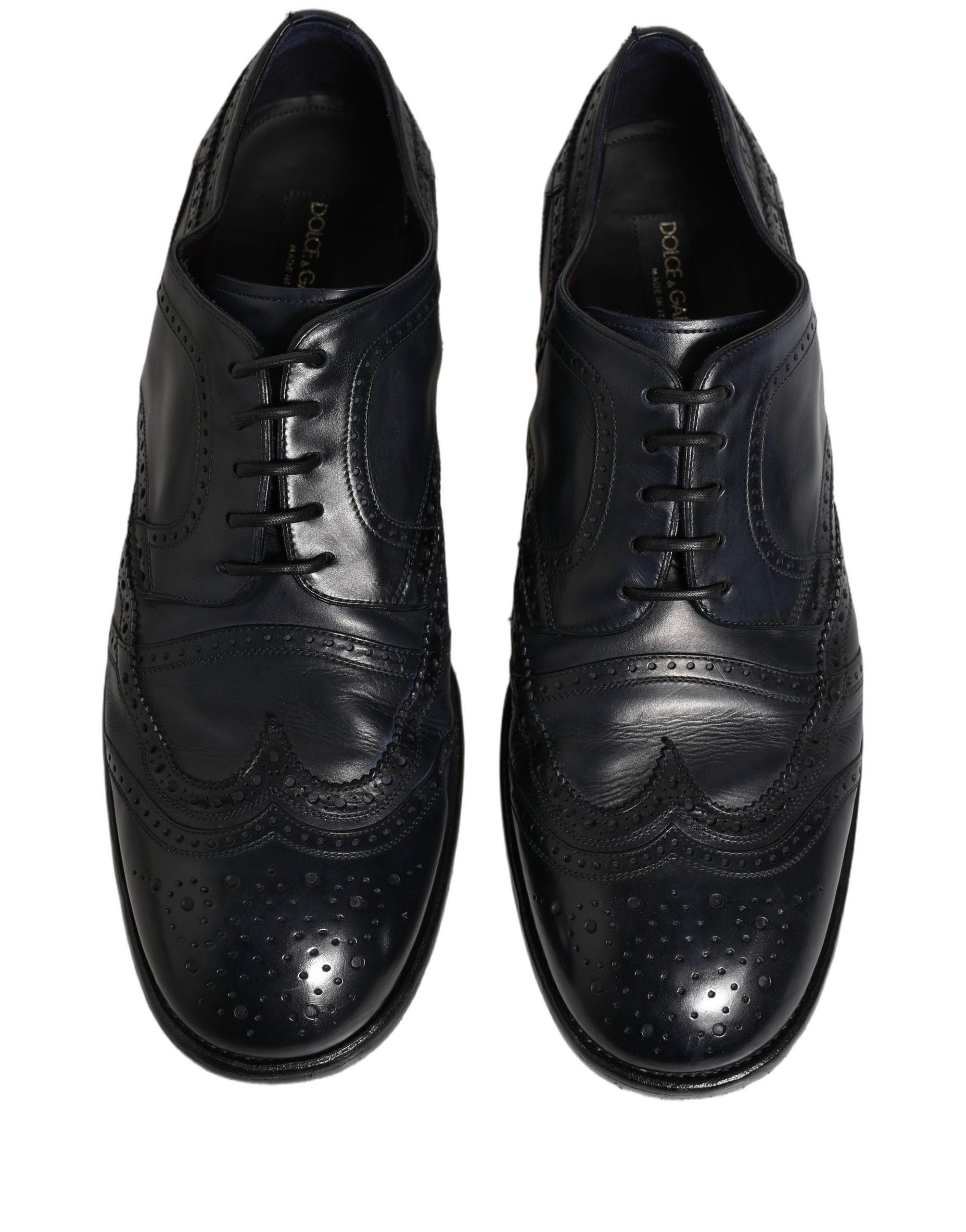 Dolce & Gabbana Blue Leather Derby Wingtip Formal Shoes