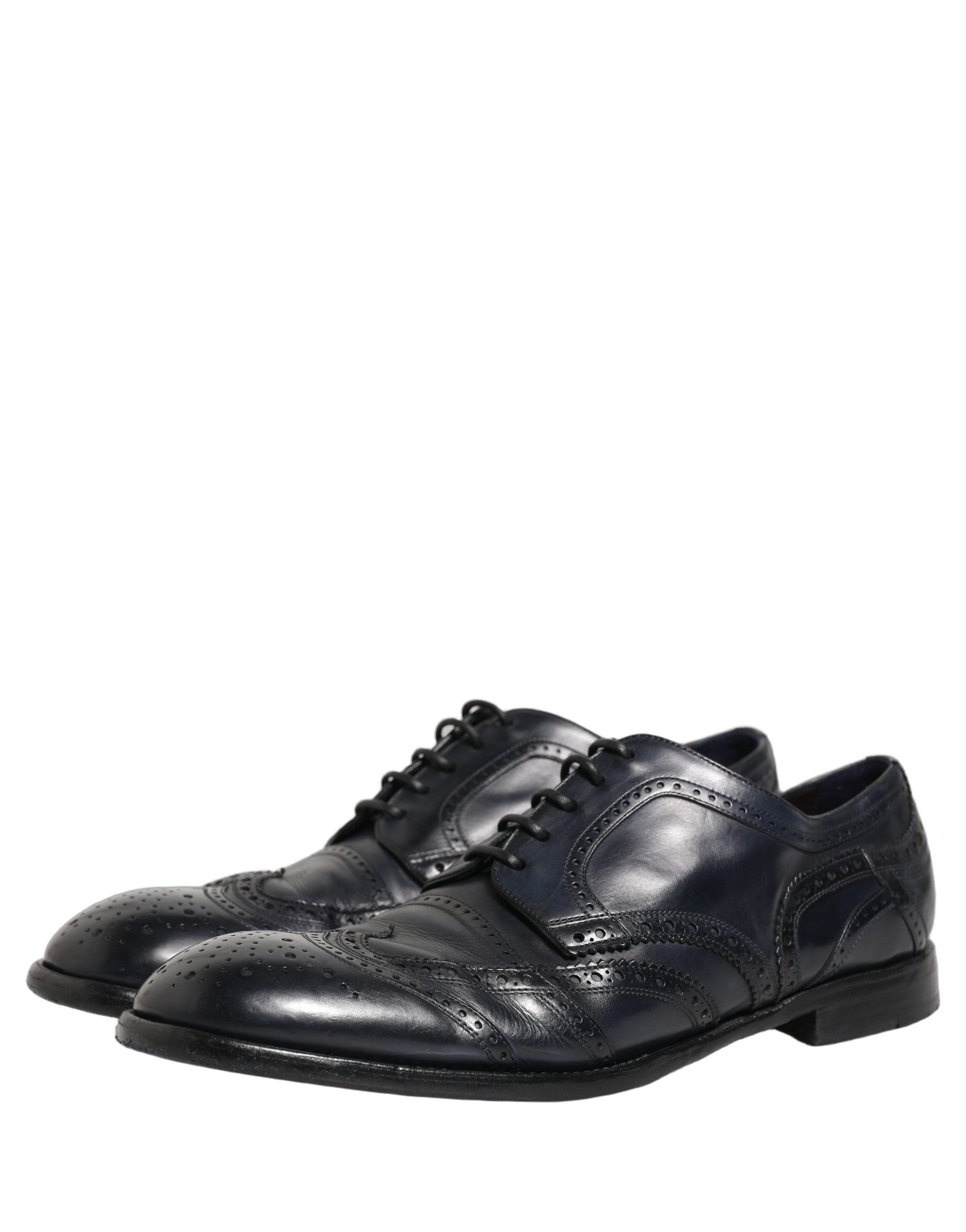Dolce & Gabbana Blue Leather Derby Wingtip Formal Shoes