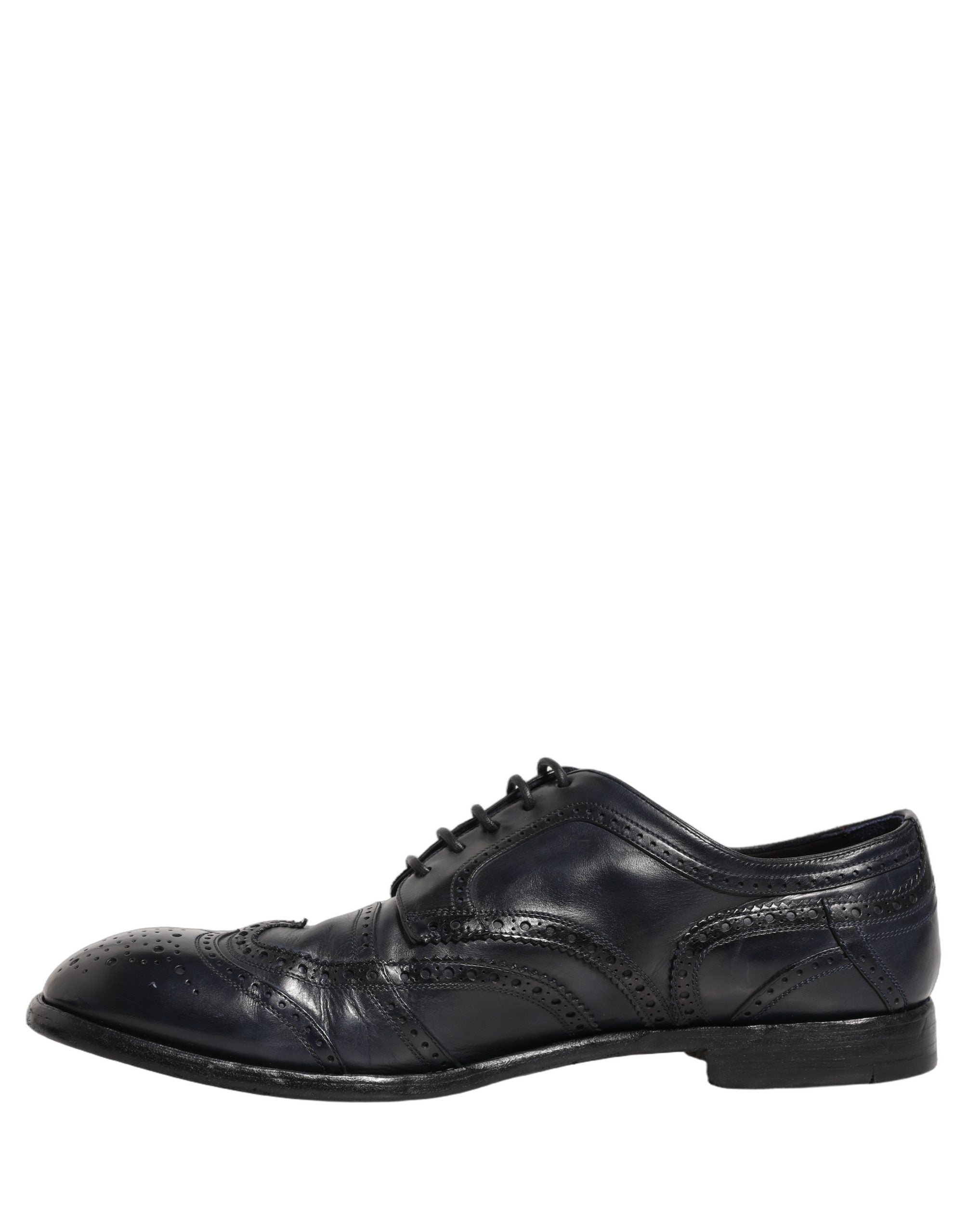 Dolce & Gabbana Blue Leather Derby Wingtip Formal Shoes