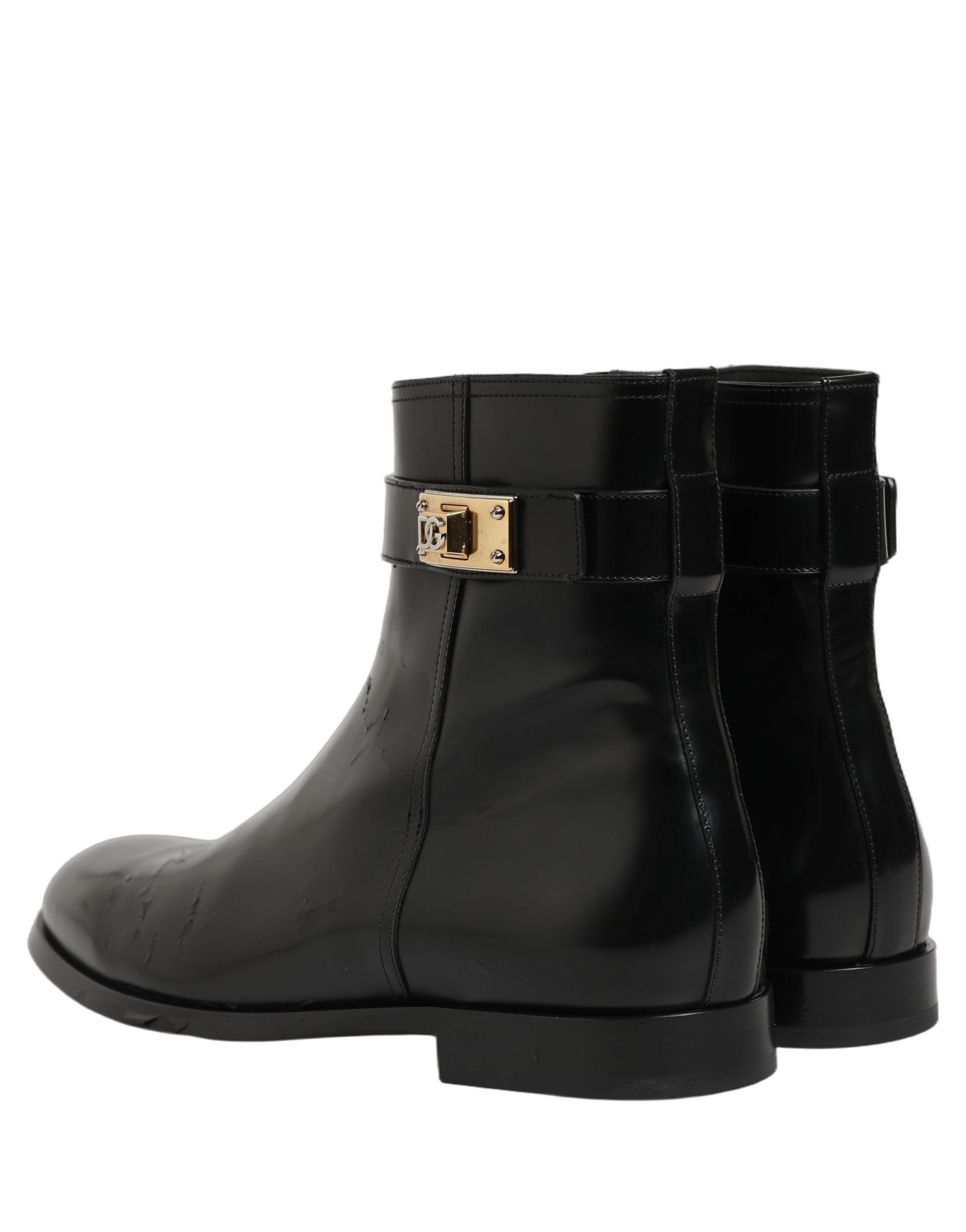 Dolce & Gabbana Black Leather Logo Buckle Mid Calf Boots Shoes