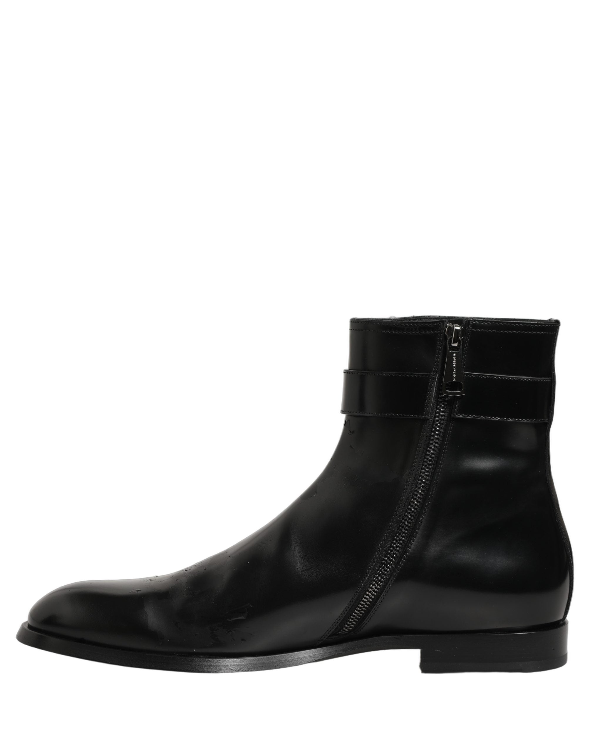 Dolce & Gabbana Black Leather Logo Buckle Mid Calf Boots Shoes