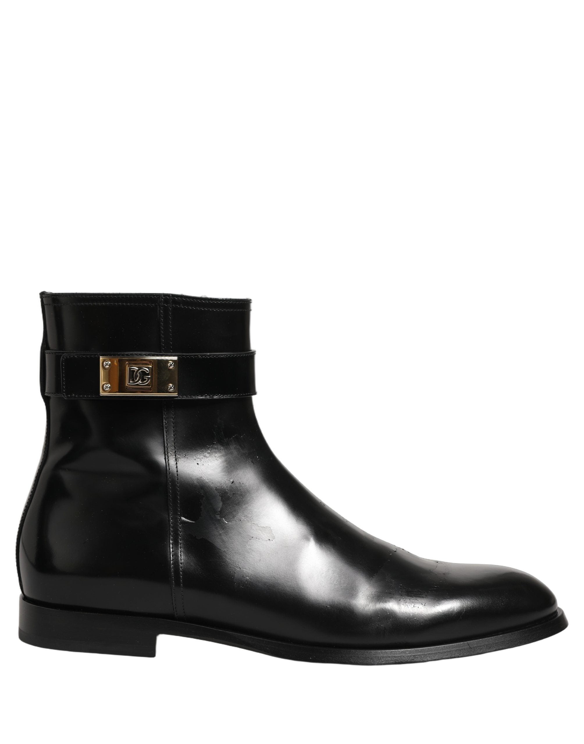 Dolce & Gabbana Black Leather Logo Buckle Mid Calf Boots Shoes