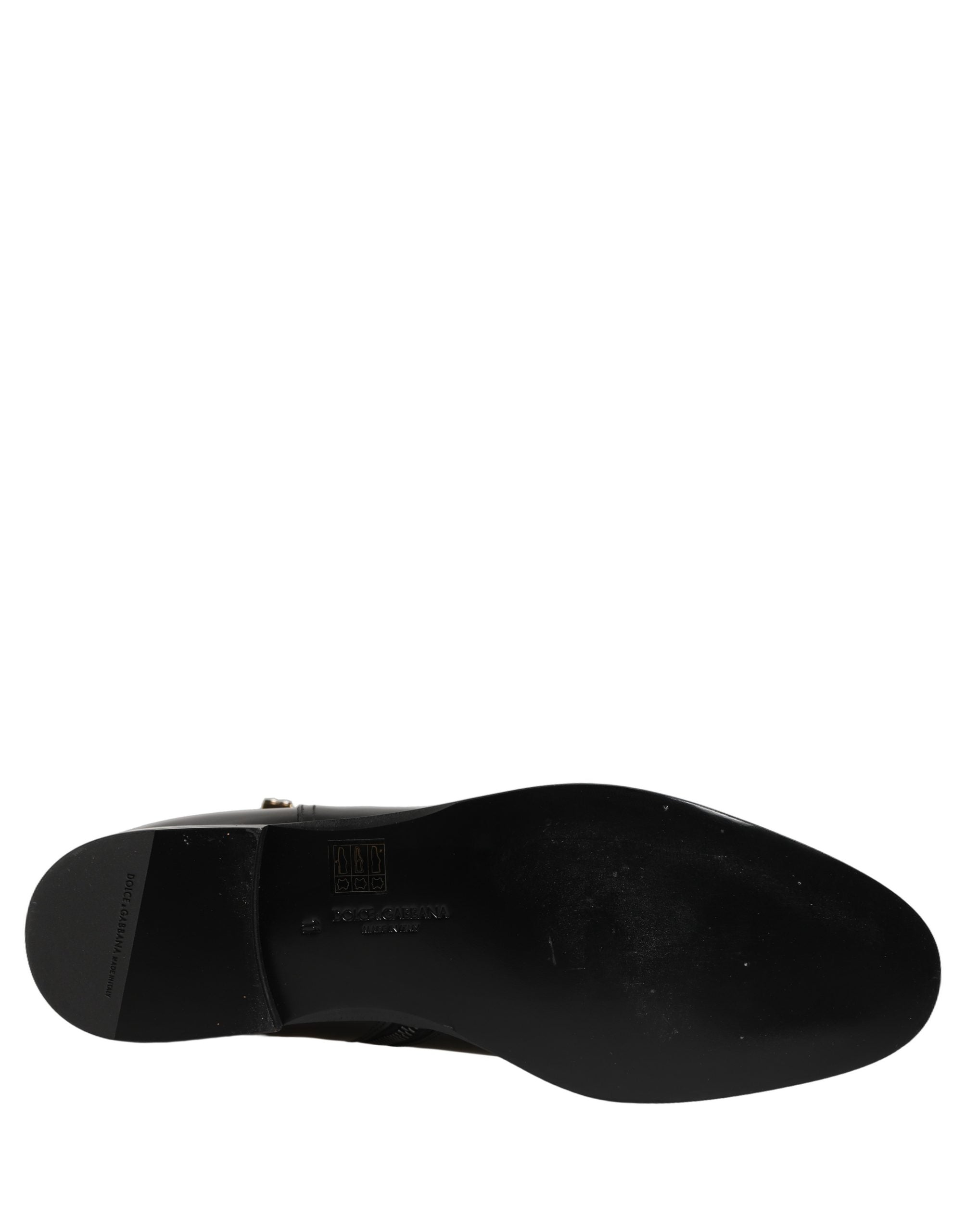 Dolce & Gabbana Black Leather Logo Buckle Mid Calf Boots Shoes