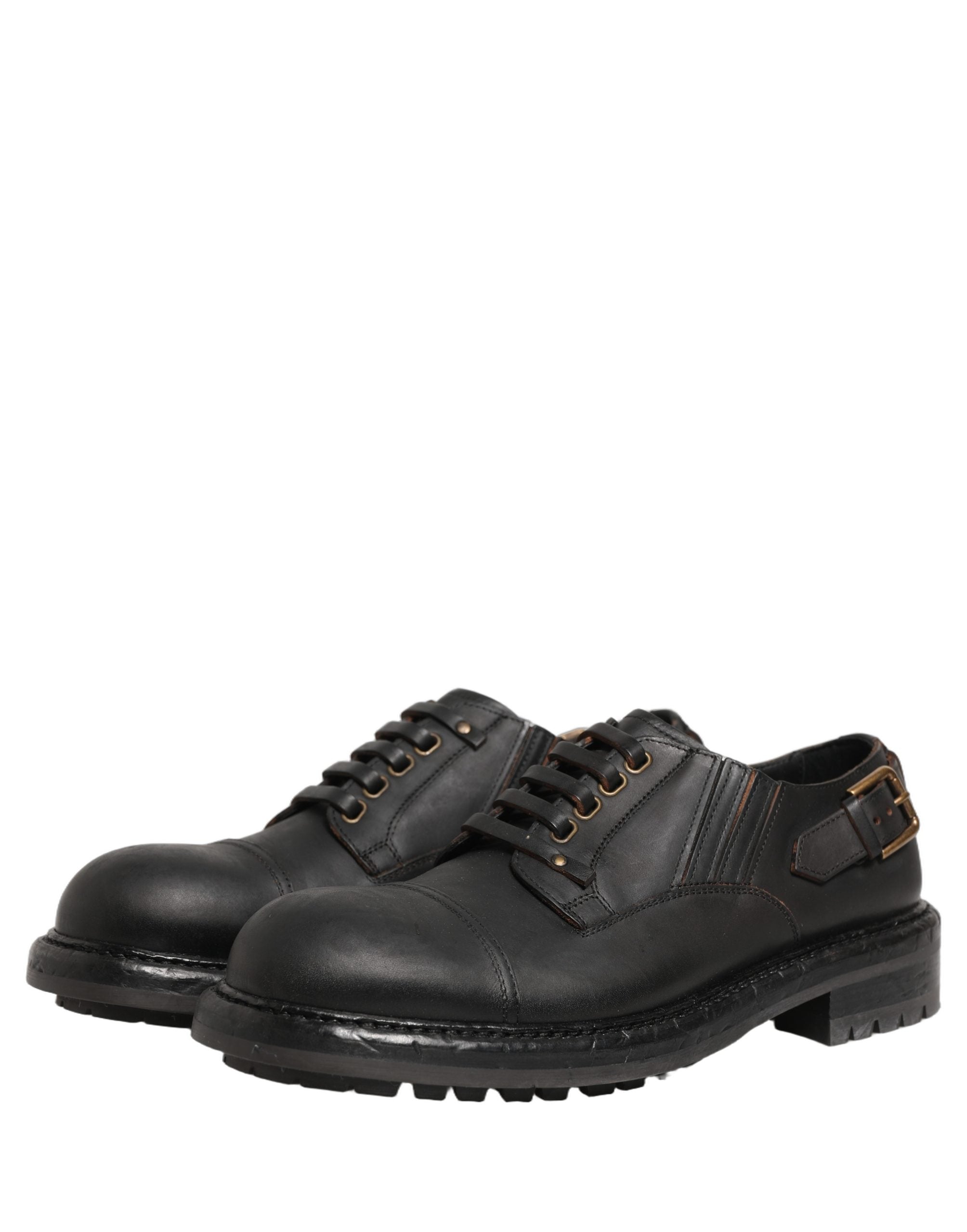 Dolce & Gabbana Dress Black Leather Lace Up Derby Men Shoes