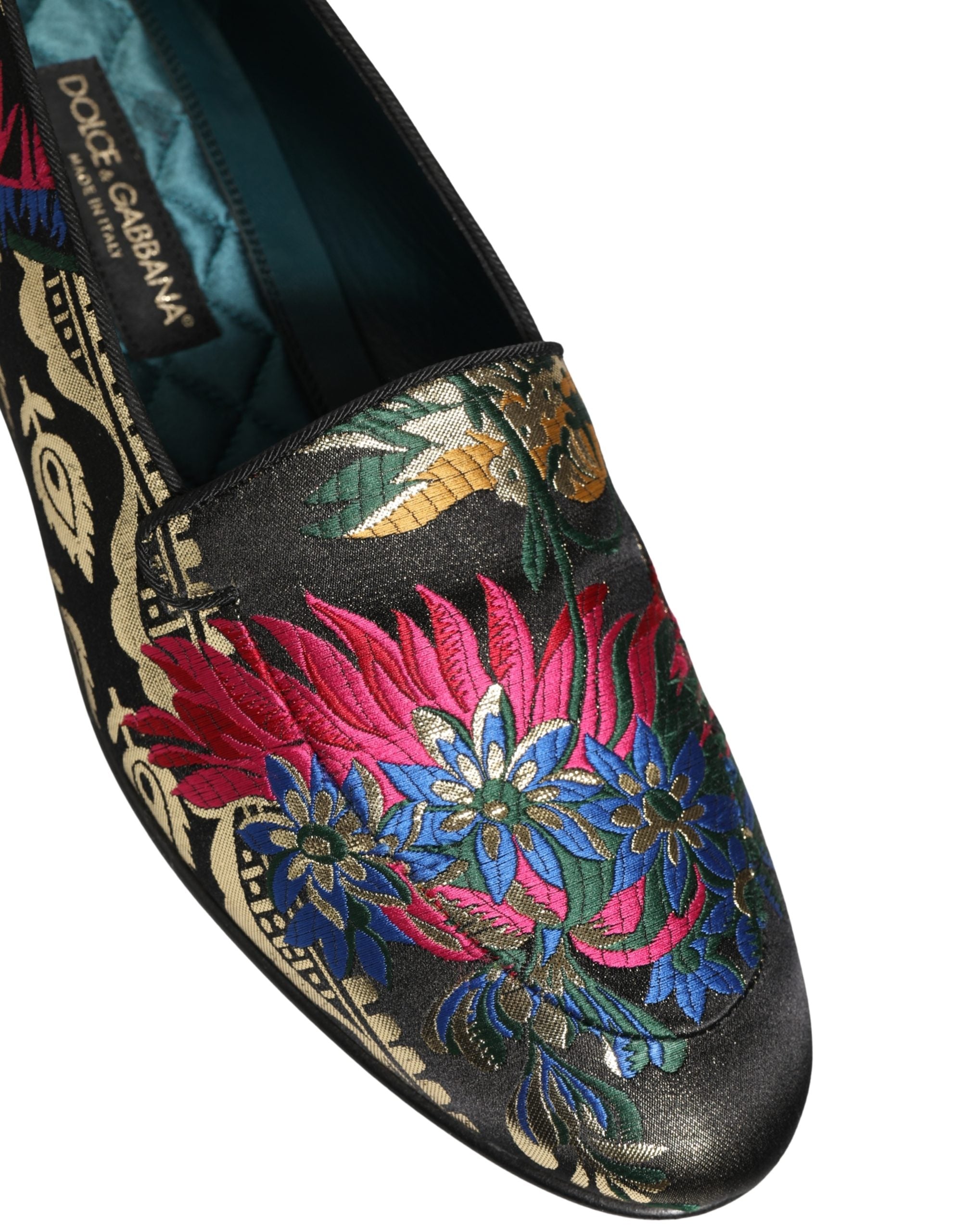 Dolce & Gabbana Black Jacquard Floral Loafers Men Dress Shoes