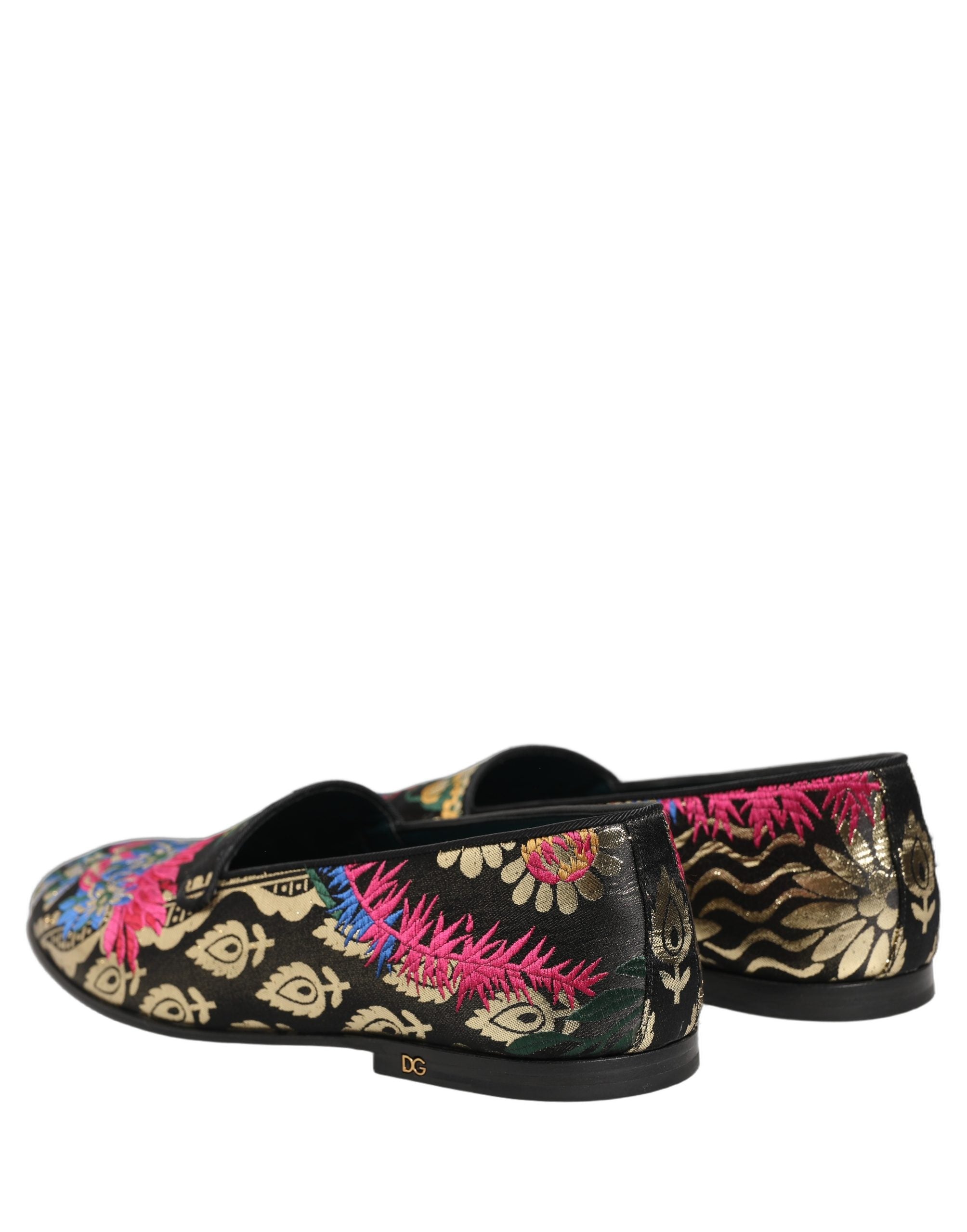 Dolce & Gabbana Black Jacquard Floral Loafers Men Dress Shoes